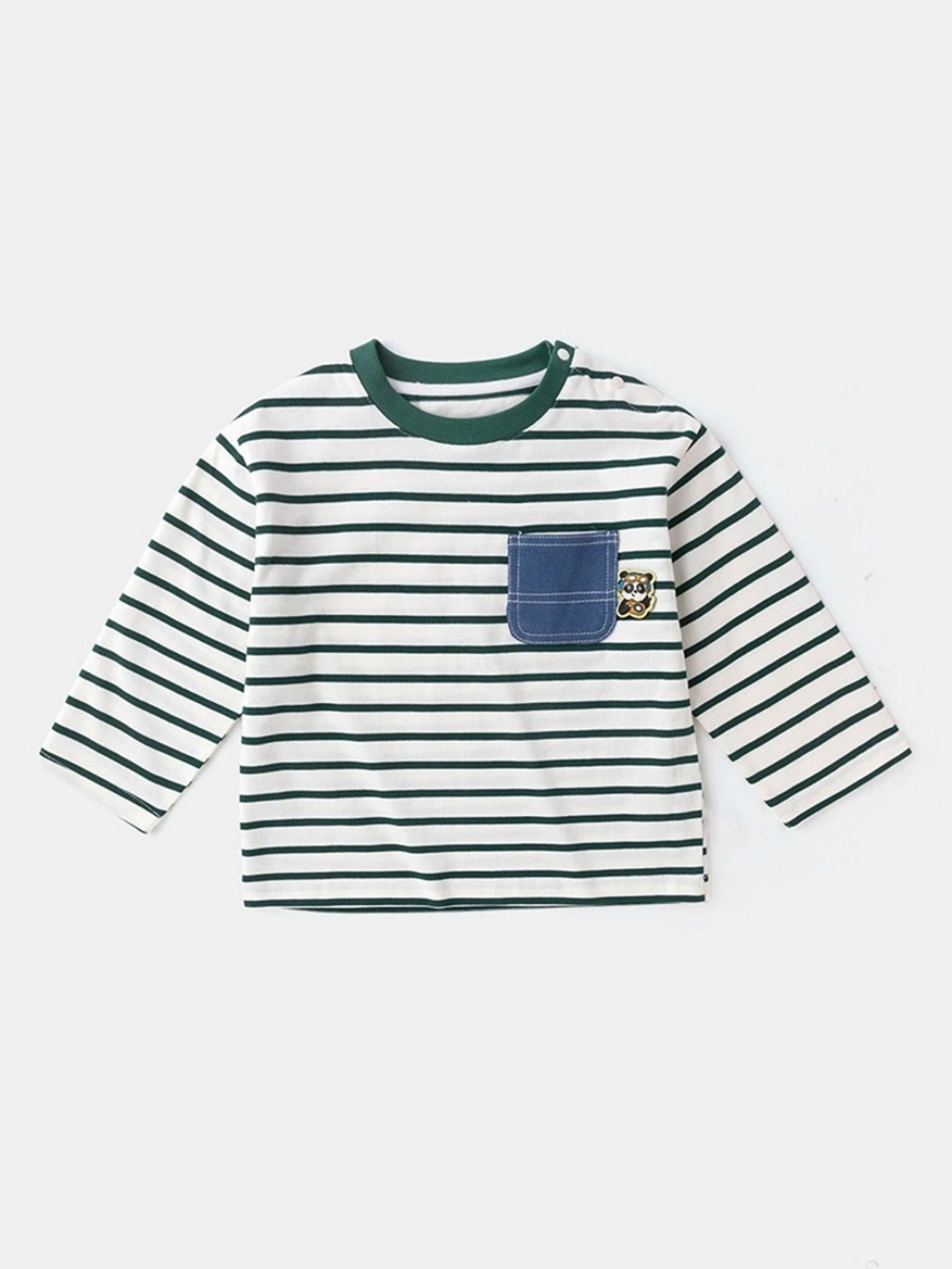 

LULU & SKY Boys Striped Round Neck Cotton T-shirt, White