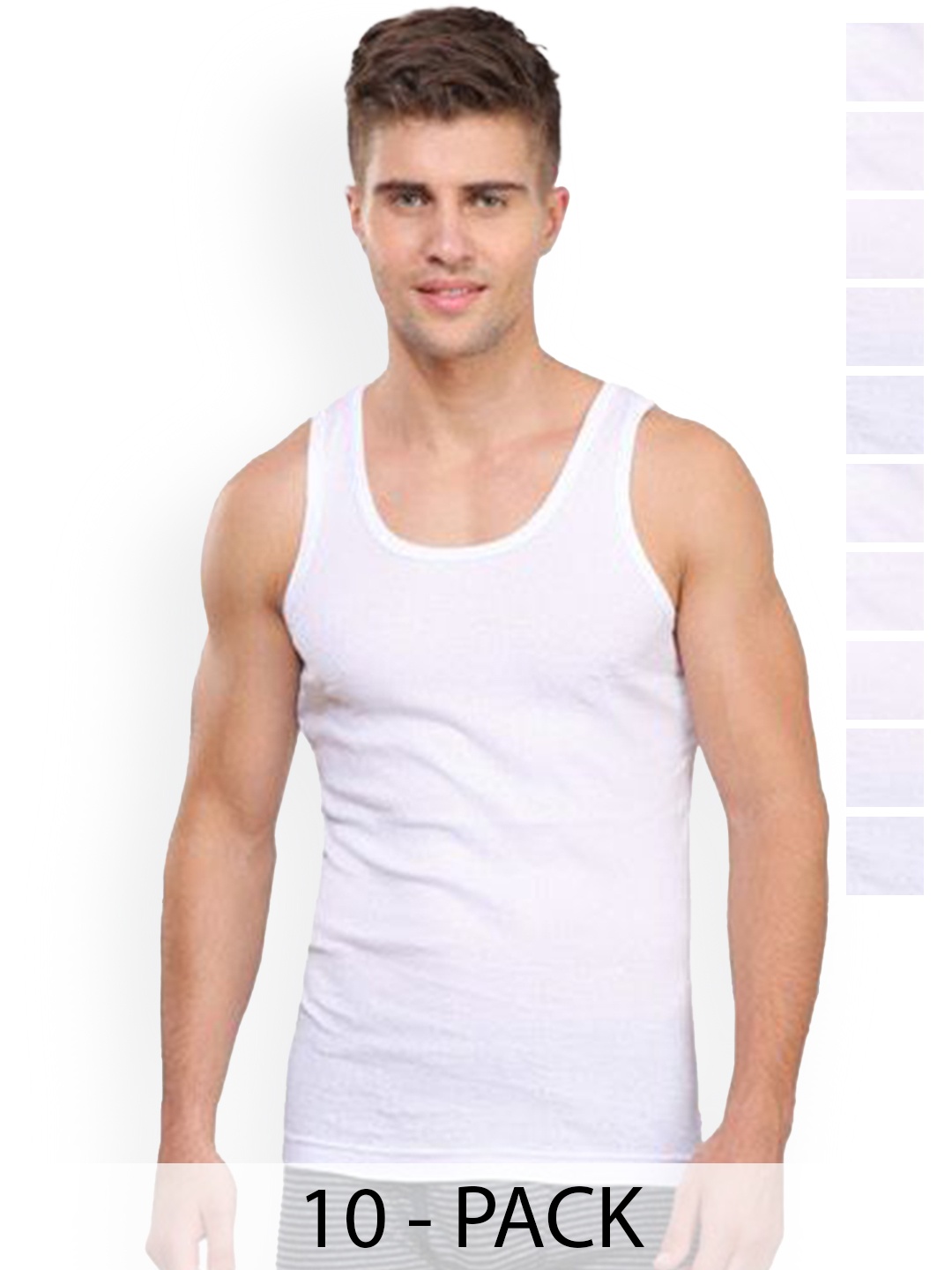 

Rupa Set Of 10 Cotton Undershirt Vests Frontline-Rib-White-RN-10-75