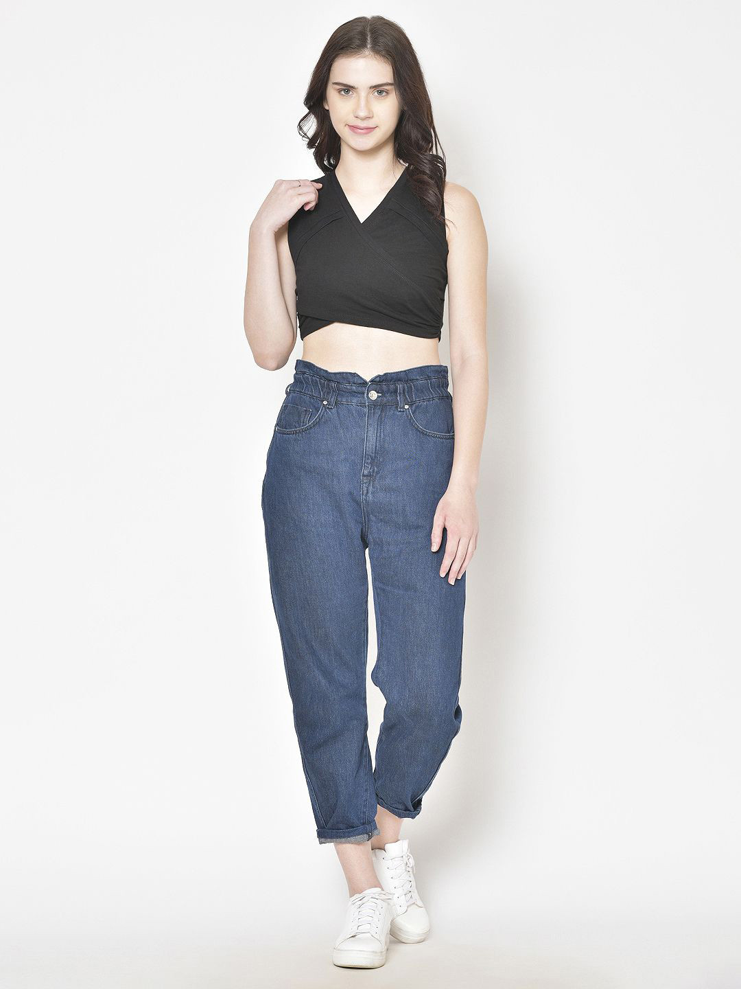 

Moda Rapido Women Cotton Wrap Crop Top, Black