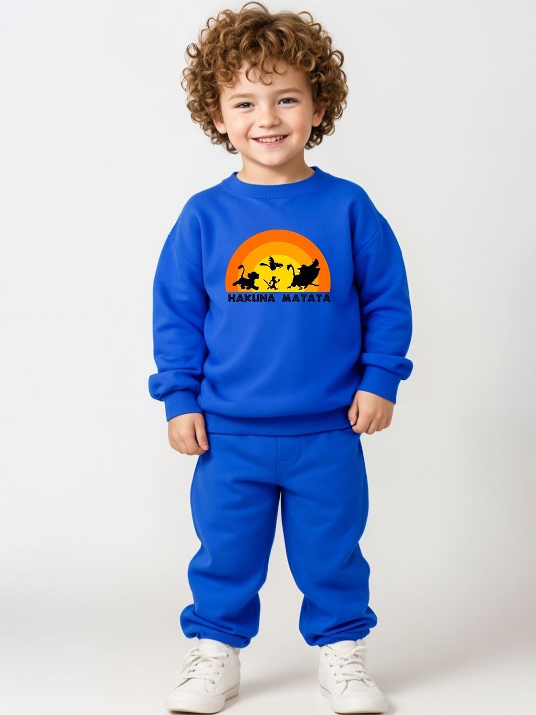 

Minicult Kids Printed Round Neck Pure Cotton Sweatshirt With Jogger, Blue