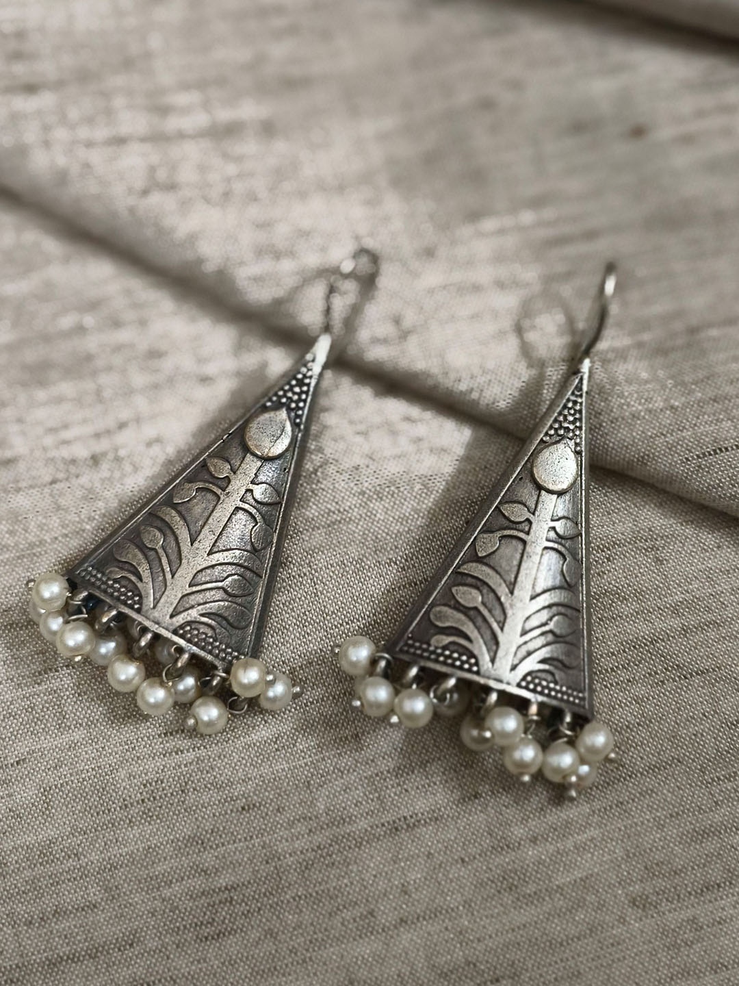 

Molcha Triangular Shaped Artificial Beaded Drop Earrings, Silver