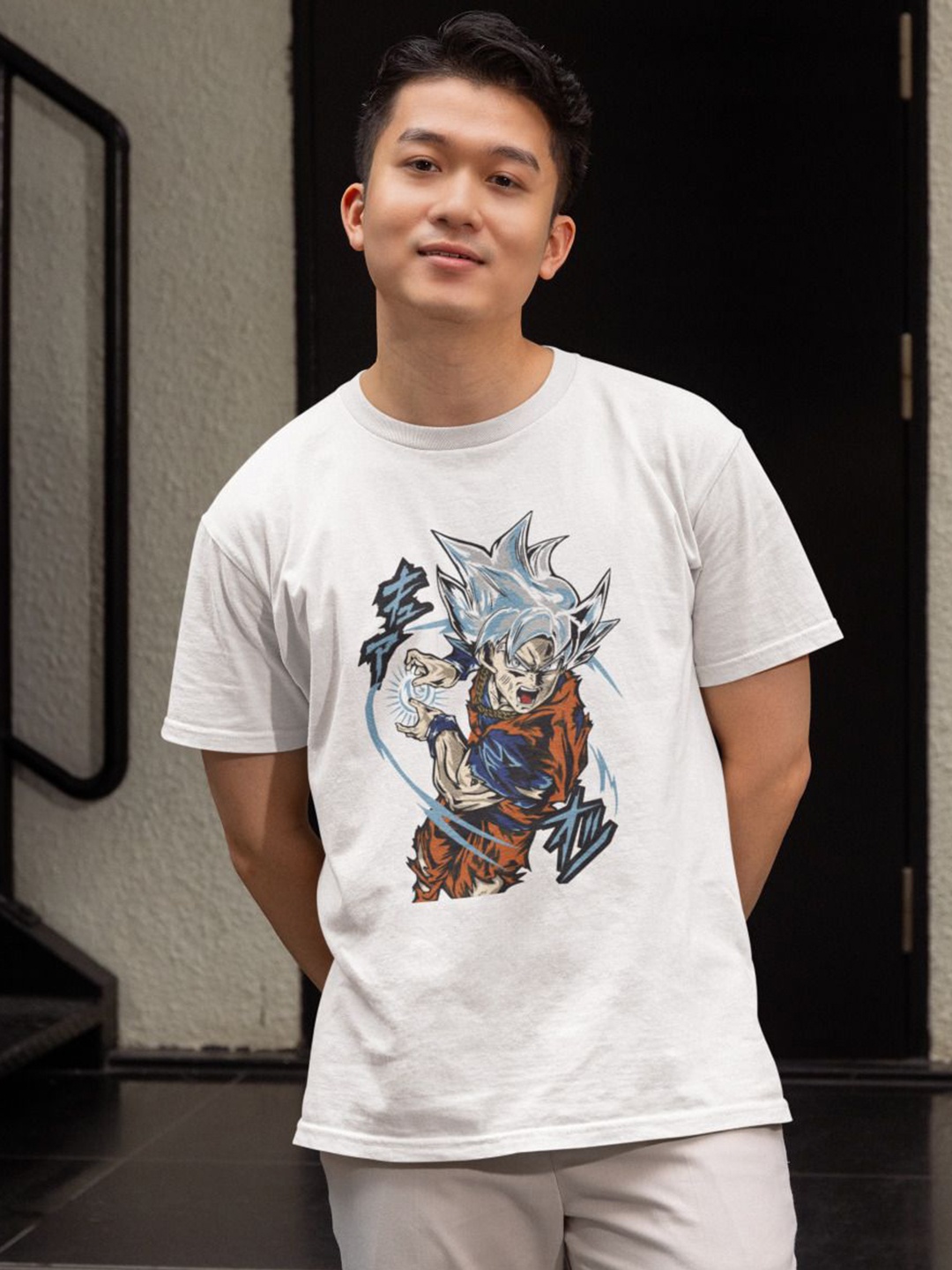 

Black Collection Men Dragon Ball Z Graphic Printed Round Neck Cotton T-shirt, White