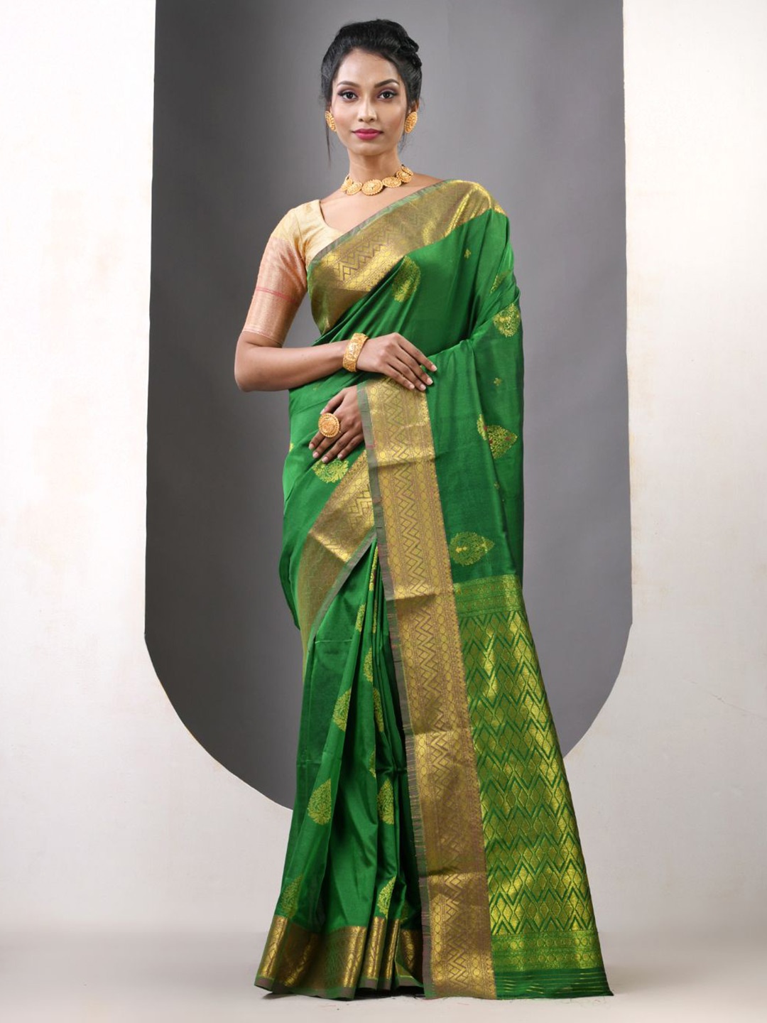 

Charukriti Ethnic Motifs Zari Designer Saree, Green