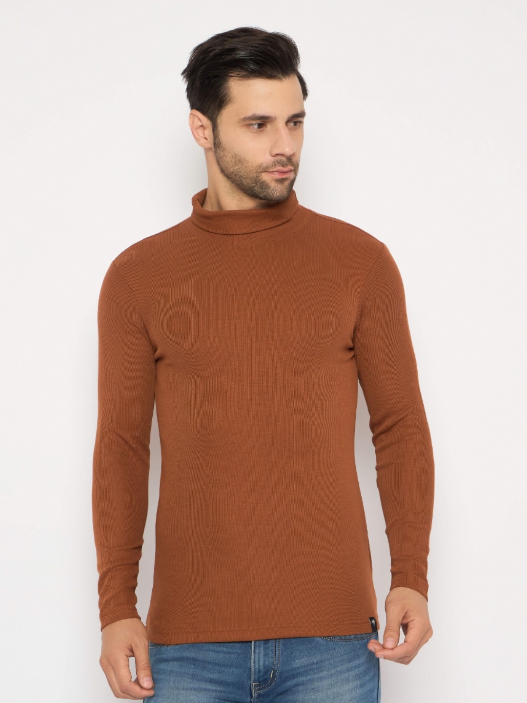 

NEVA Men Solid High Neck Regular Fit Cotton T-shirt, Brown