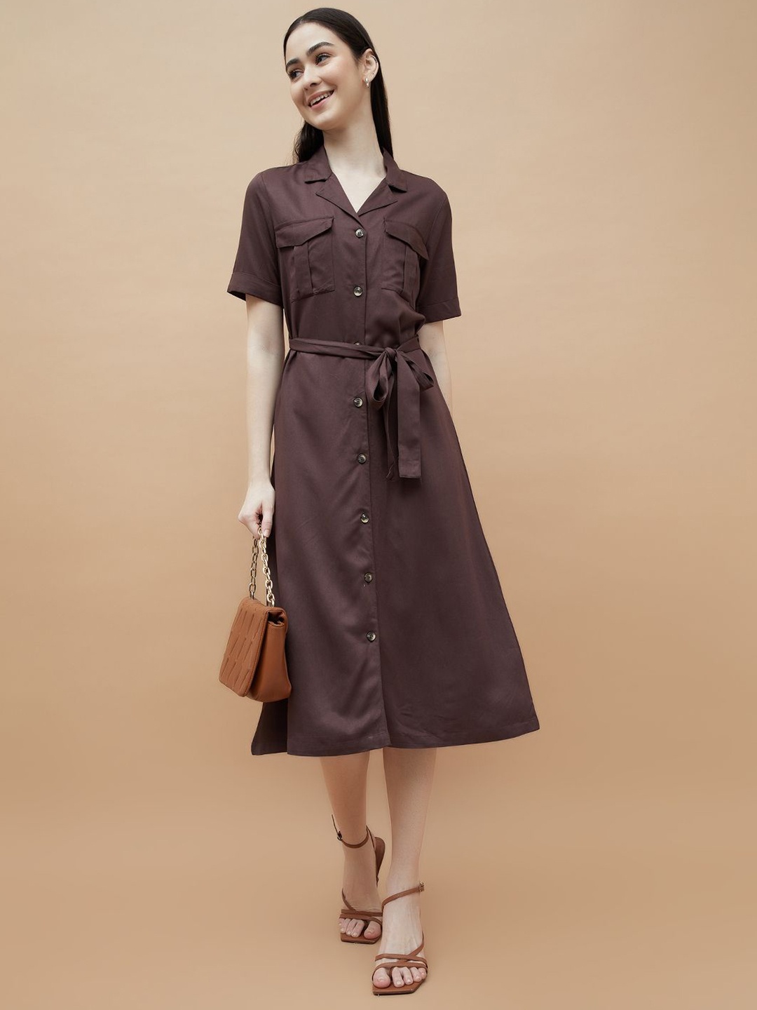 

Fame Forever by Lifestyle Shirt Midi Dress, Brown