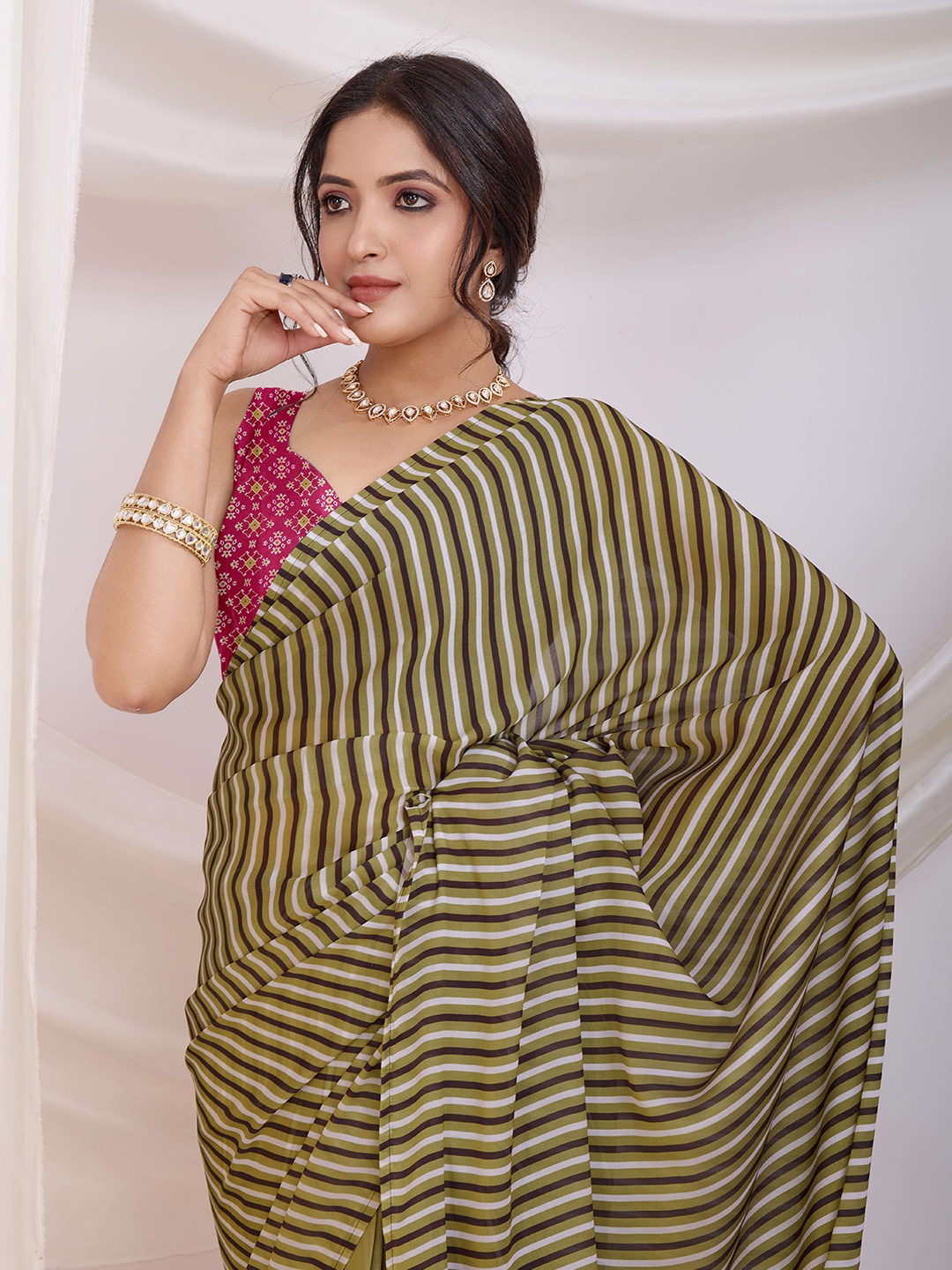 

Mitera Satin Ready to Wear Saree, Olive
