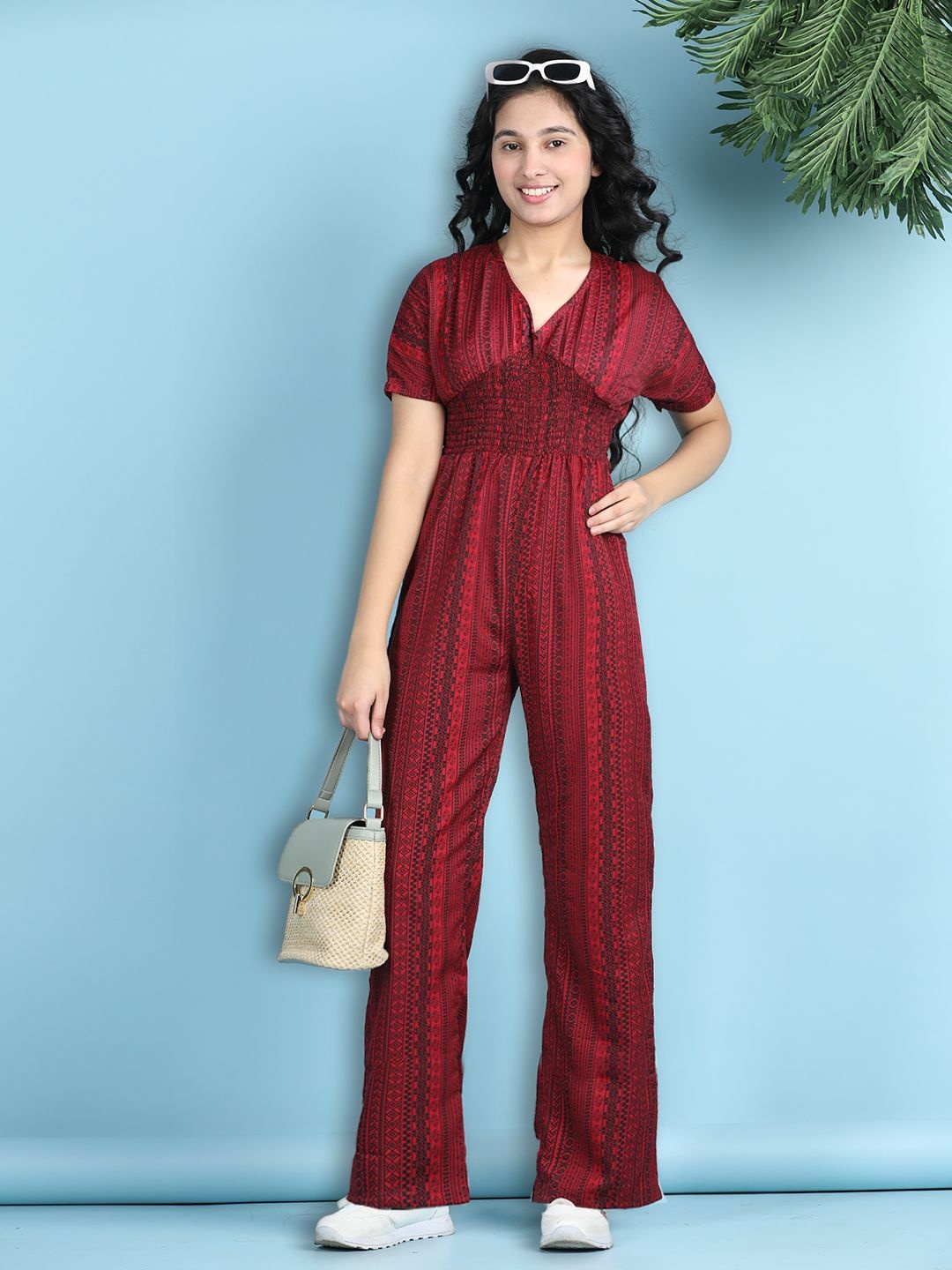 

Cutiekins Girls Printed Basic Jumpsuit, Maroon