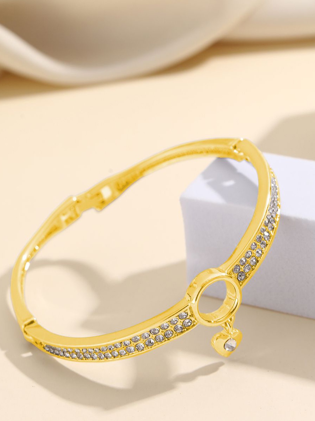 

Shining Diva Fashion Gold-Plated Crystals And Stones Studded Bangle-Style Bracelet