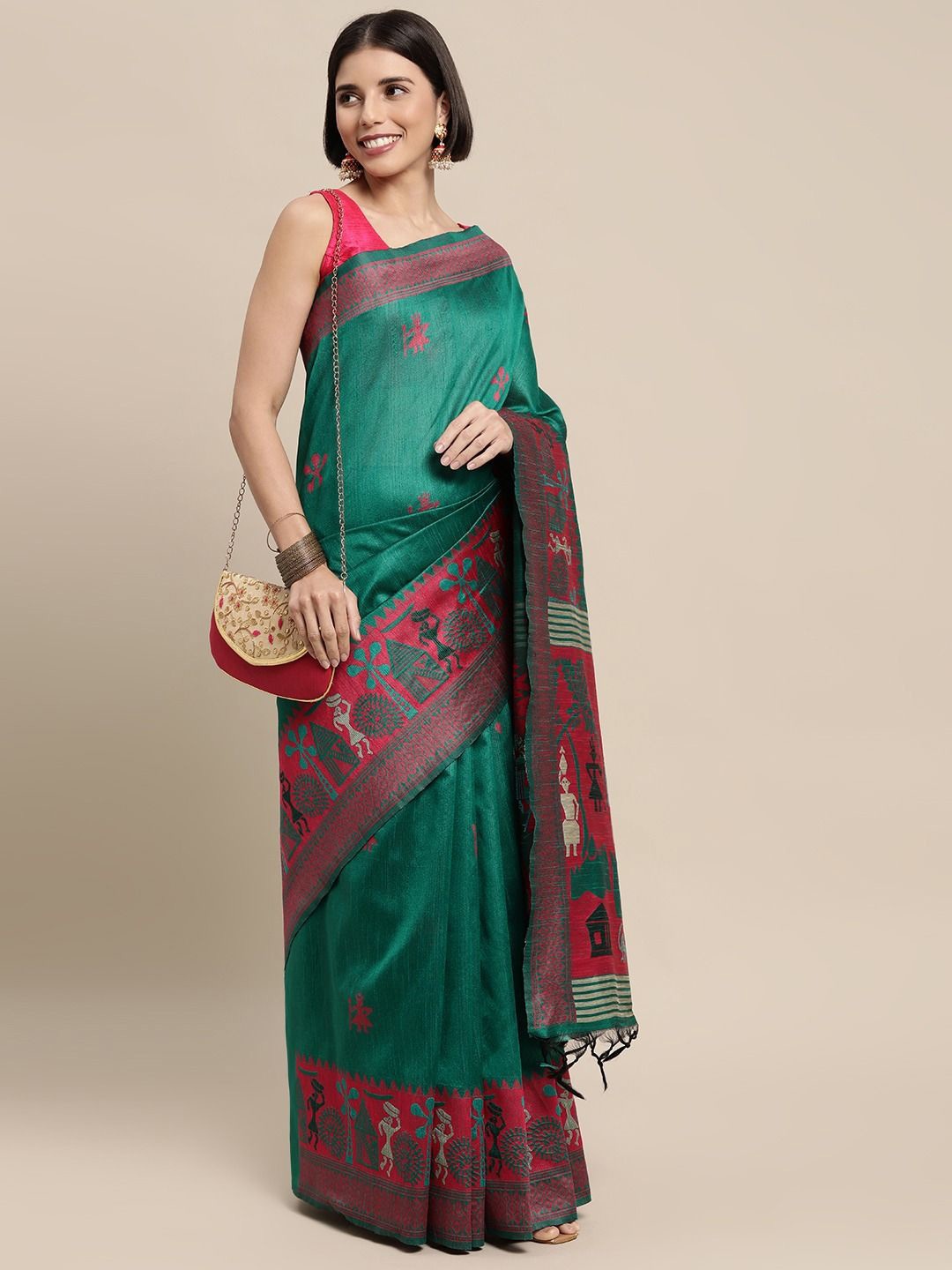 

DIVASTRI Woven Design Zari Saree, Teal