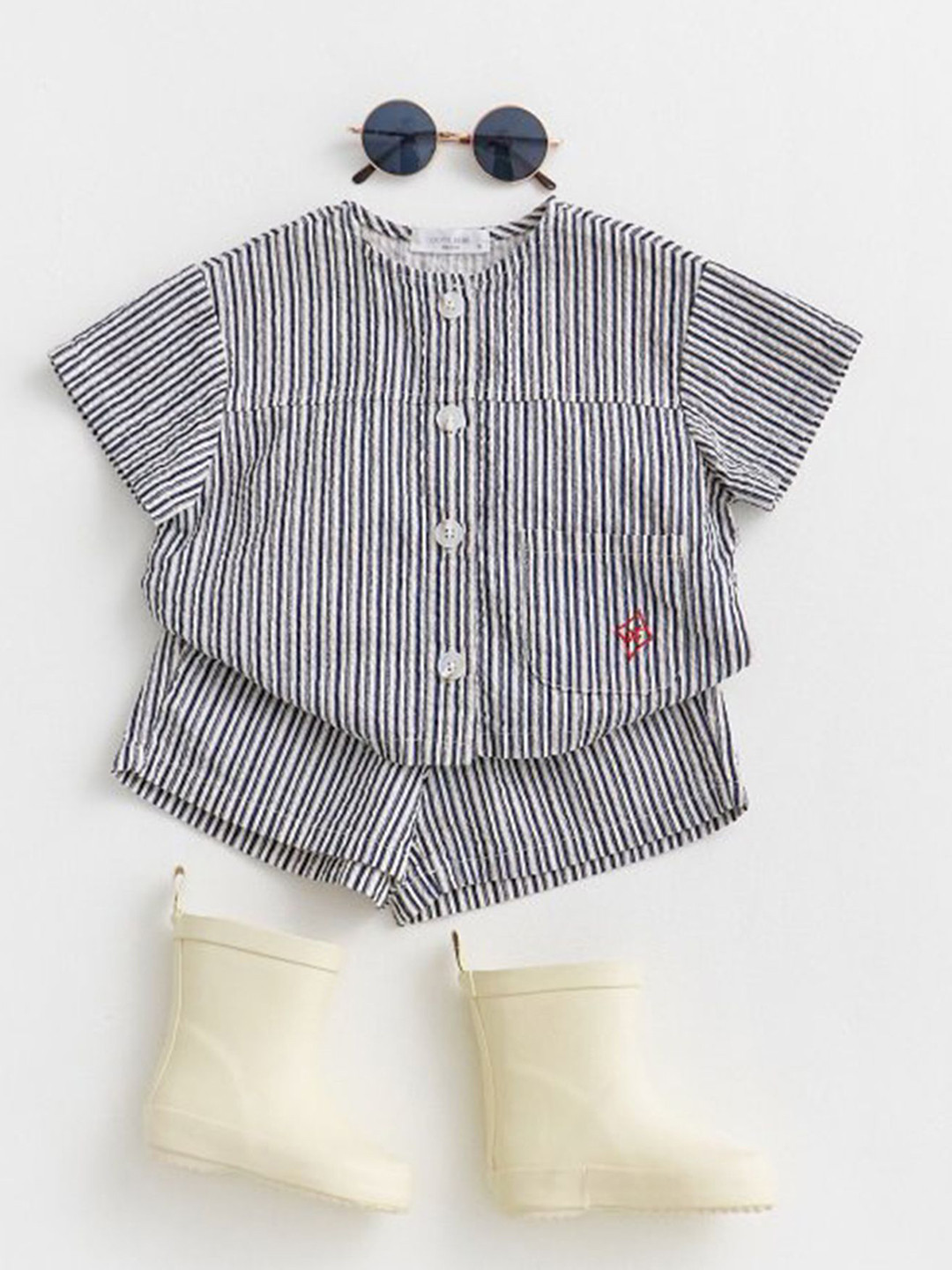 

LULU & SKY Kids Striped Pure Cotton Shirt With Shorts, Black