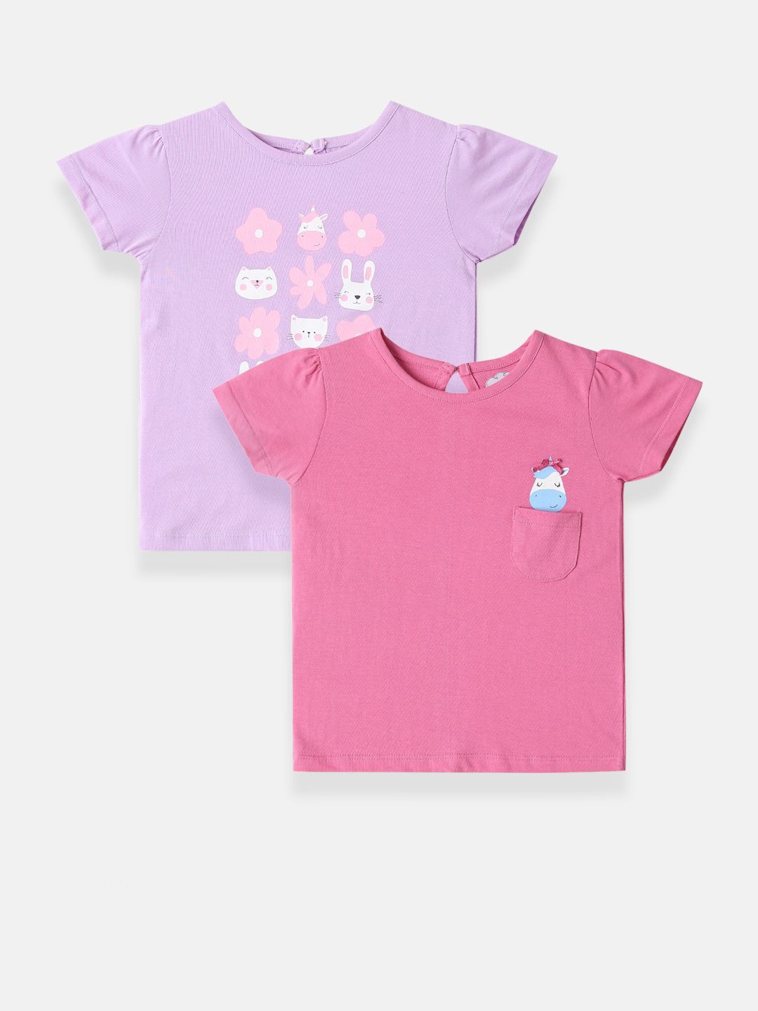 

Nauti Nati Girls Cotton Printed Pack of 2 Top, Pink