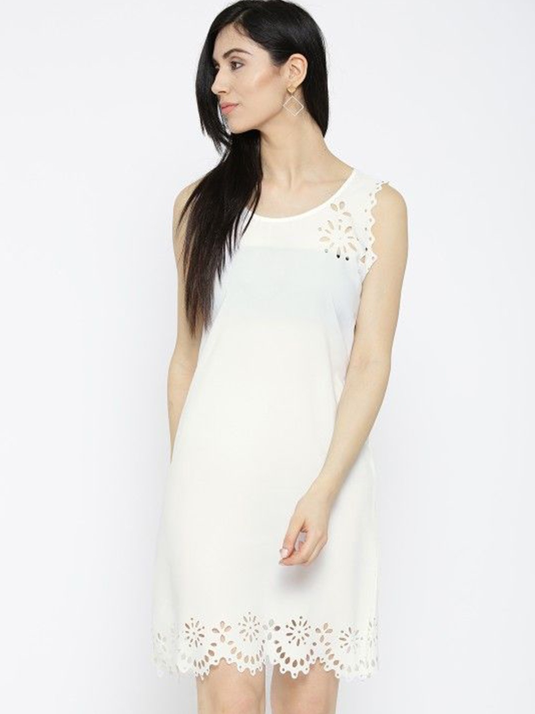 

Moda Rapido Women Round Neck Sleeveless A-Line Dress, White