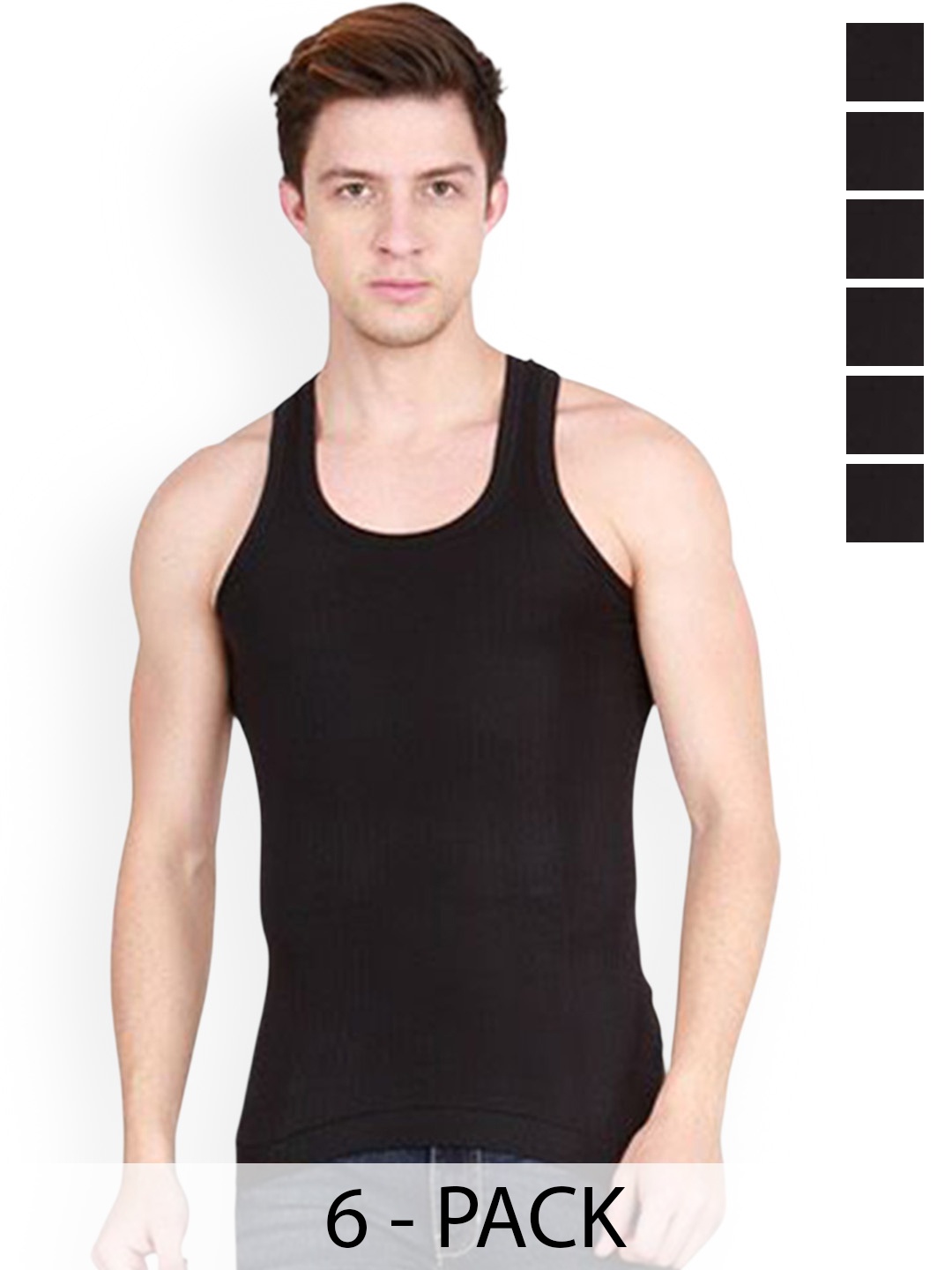

Rupa Pack Of 6 Cotton Undershirt Vests Frontline-Xing-Black-RN-6-95