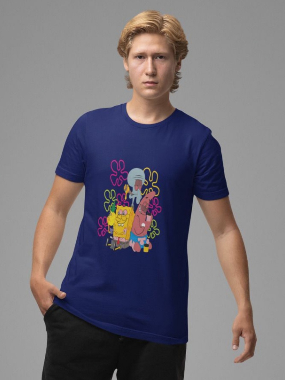 

Black Collection Men Graphic Printed Round Neck Cotton T-shirt, Navy blue