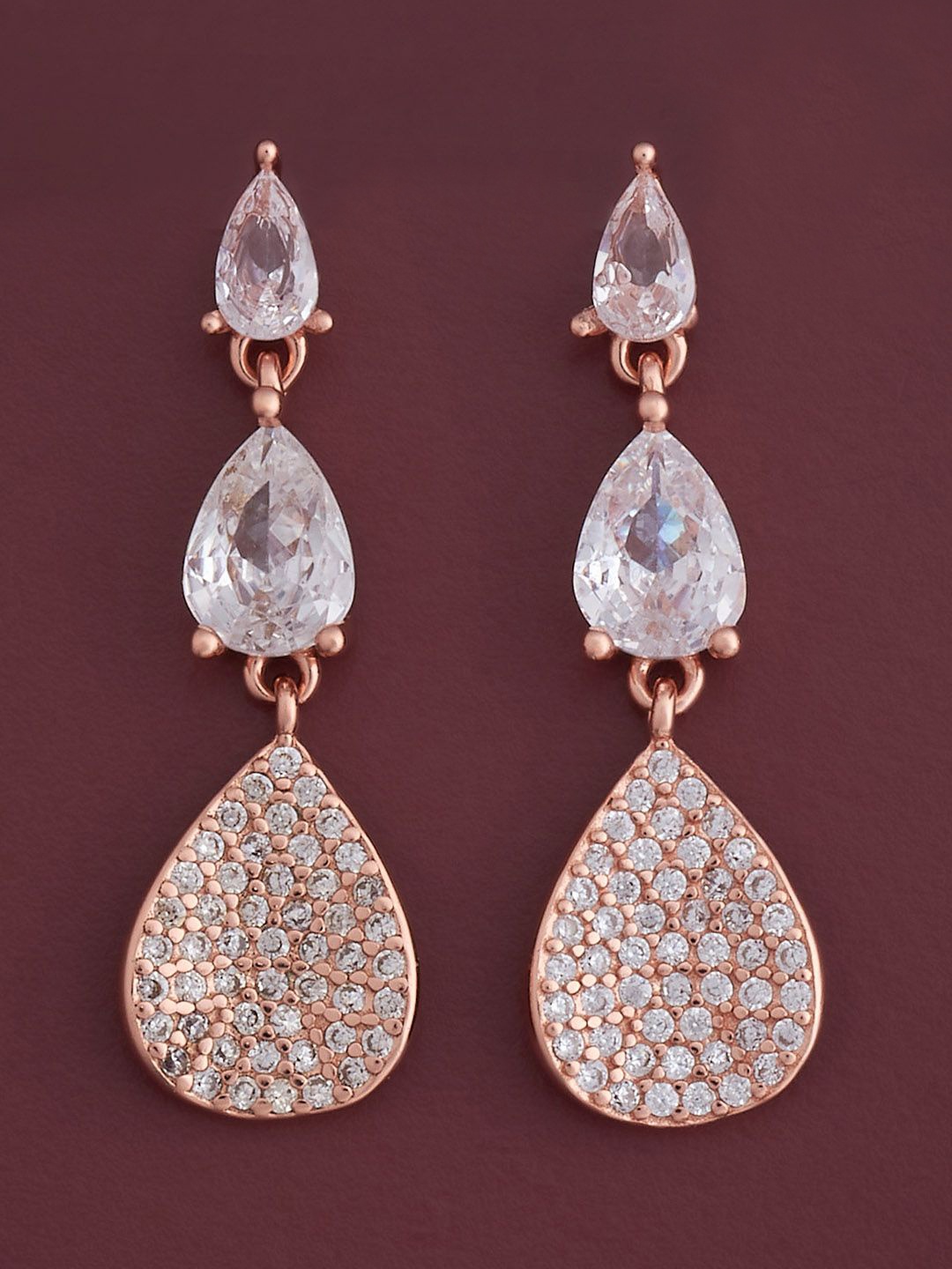 

Kushal's Fashion Jewellery 92.5 Silver Rose Gold-Plated Tear Drop Drop Earrings