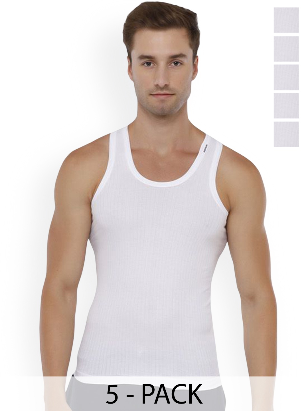 

Rupa Pack Of 5 Striped Pure Cotton Undershirt Vests Frontline-Xing-Whit-RN-5-95, White