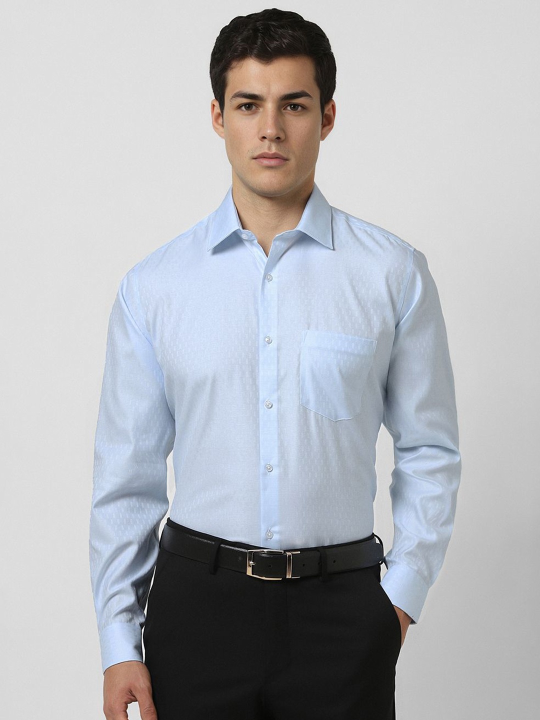 

Van Heusen Men Slim Fit Spread Collar Abstract Printed Cotton Formal Shirt, Blue