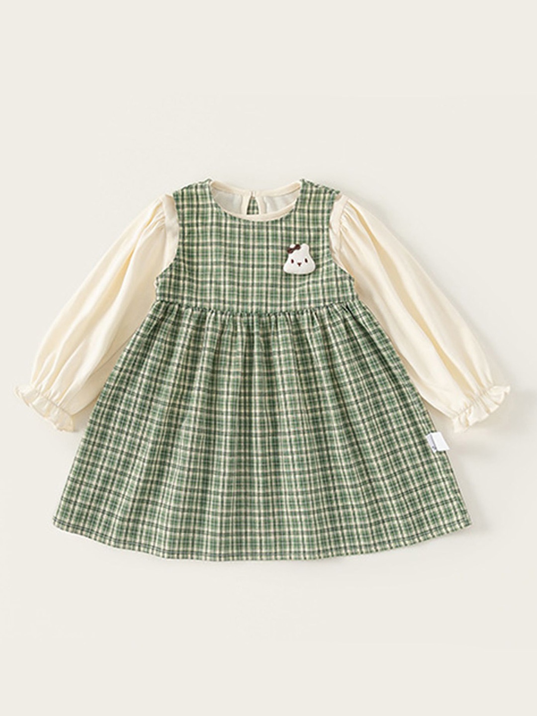 

LULU & SKY Girls Checked Round Neck Gathered Fit & Flare Dress With Top, Green