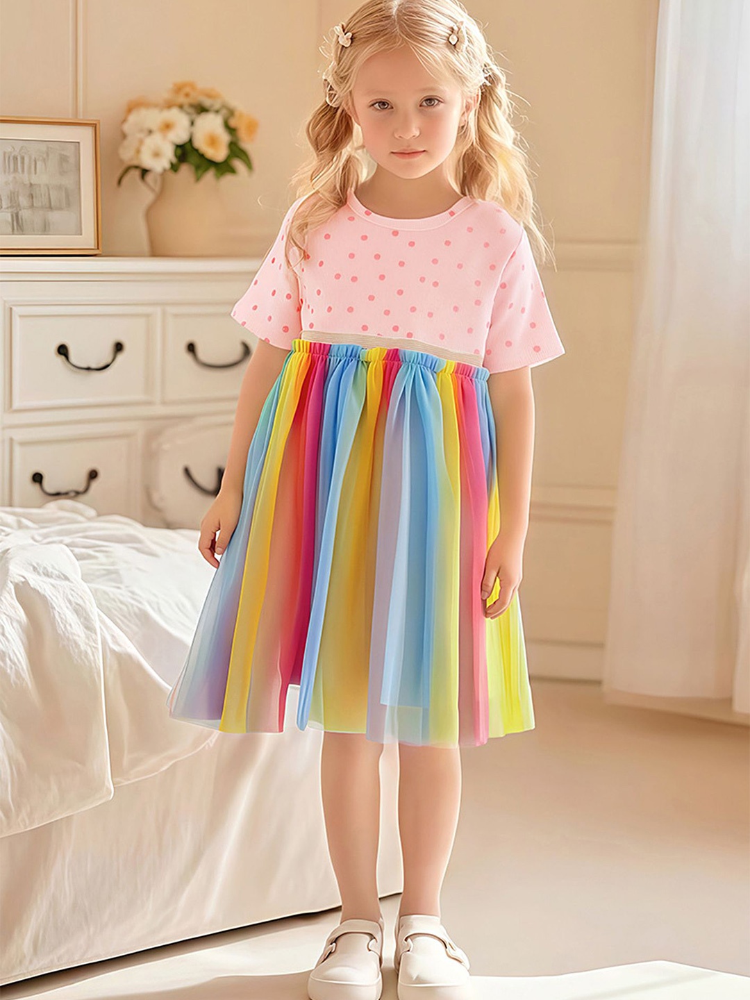 

LULU & SKY Girls Cotton Round Neck Dress, Pink