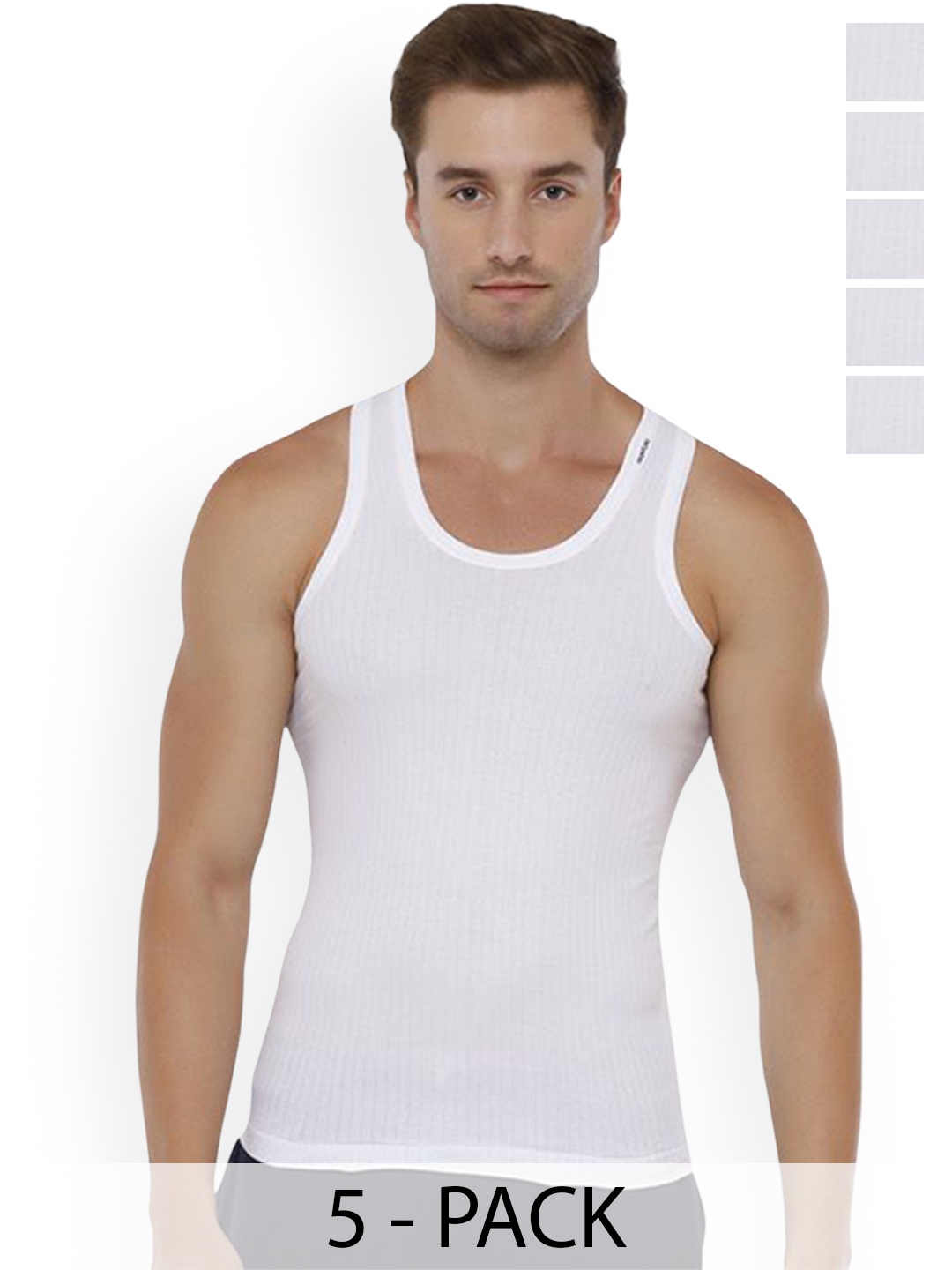 

Rupa Pack Of 5 Striped Pure Cotton Undershirt Vests Frontline-Xing-Whit-RN-5-100, White