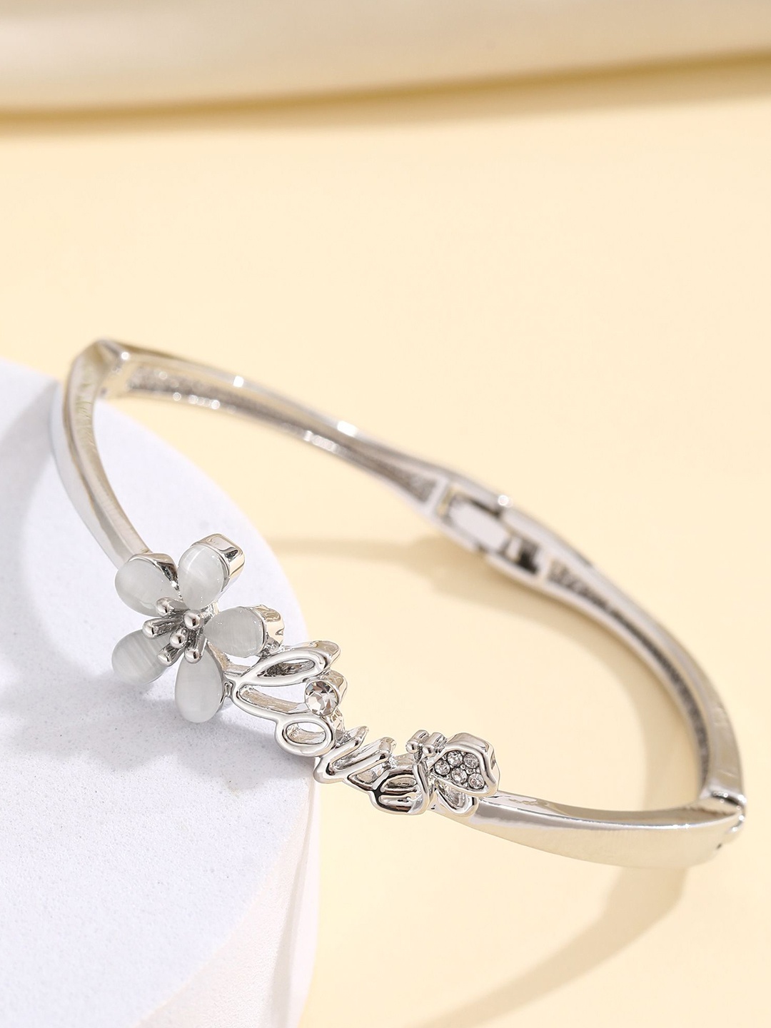 

Shining Diva Fashion Silver-Plated Crystals And Stones Studded Bangle-Style Bracelet