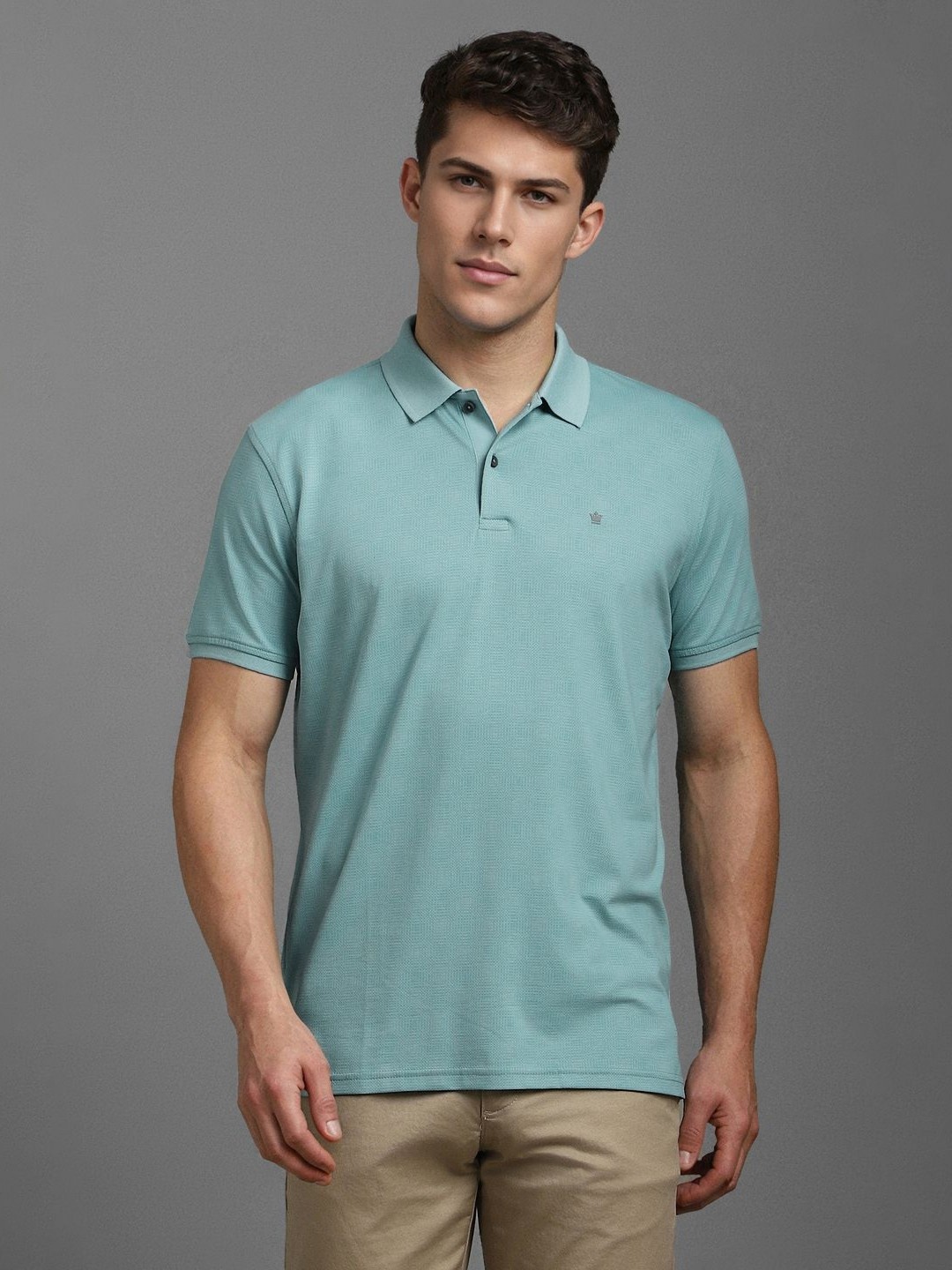 

Louis Philippe Men Self Design Polo Collar Cotton Slim Fit T-shirt, Sea green