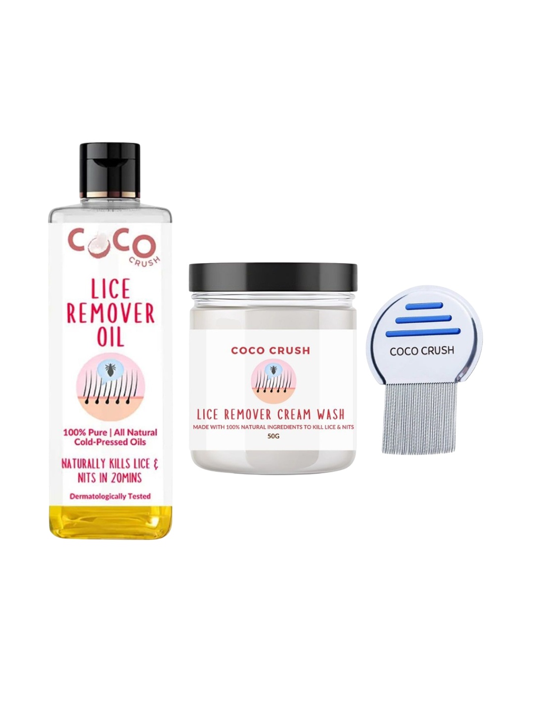 

Coco Crush Natural Lice Treatment Hair Cream 50g Oil 50ml & Comb Hair Care Combo, Yellow