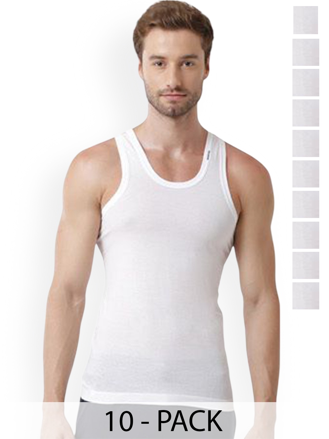 

Rupa Pack Of 10 Pure Cotton Undershirt Vests Frontline-White-Vest-RN-10-100