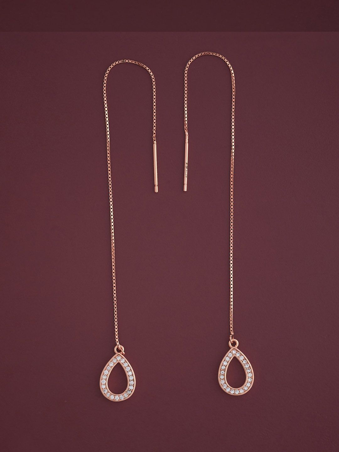 

Kushal's Fashion Jewellery 92.5 Silver Rose Gold-Plated Zircon Drop Earrings