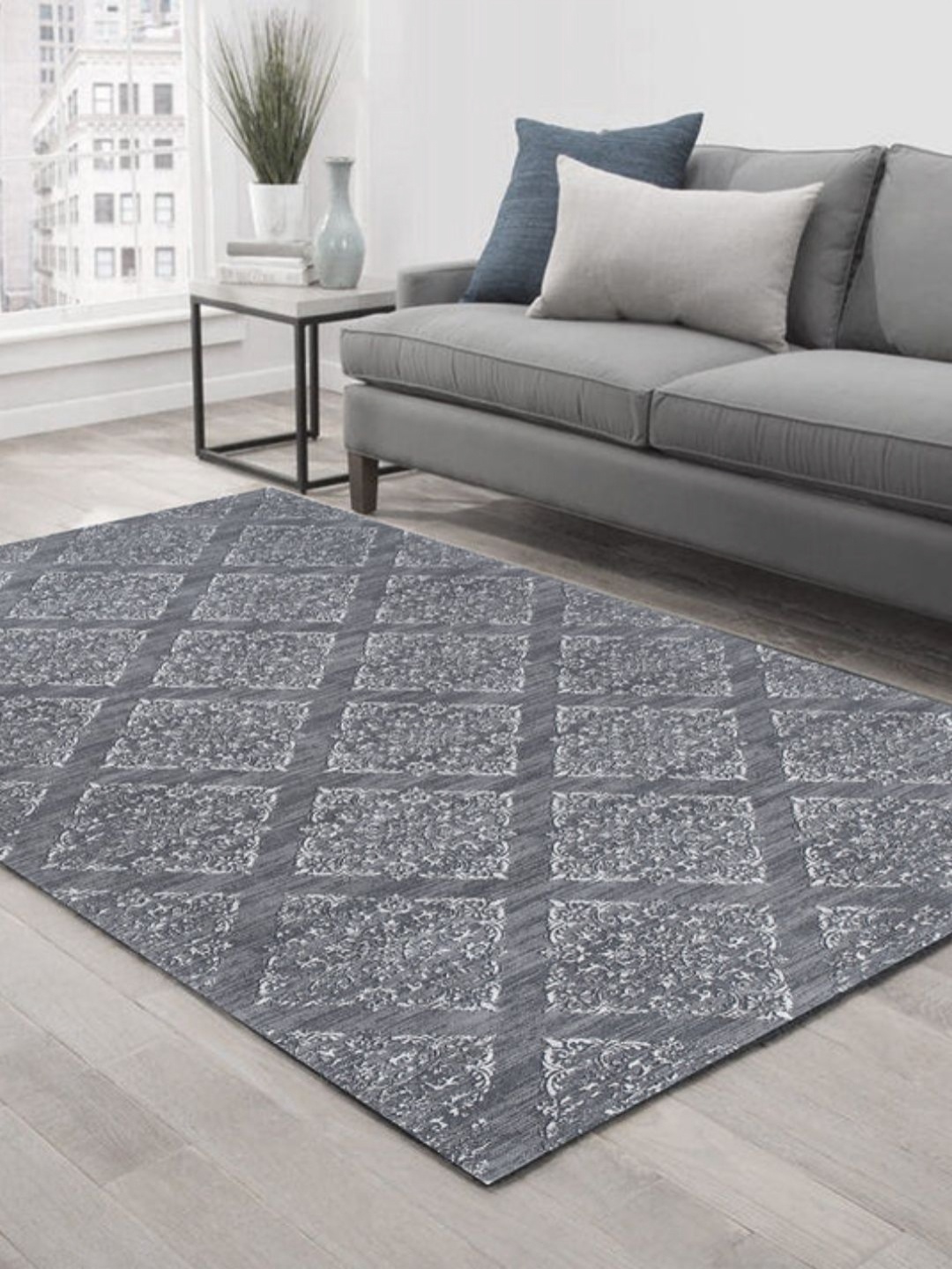 

WAXWINGO Grey Geometric Cotton Carpet