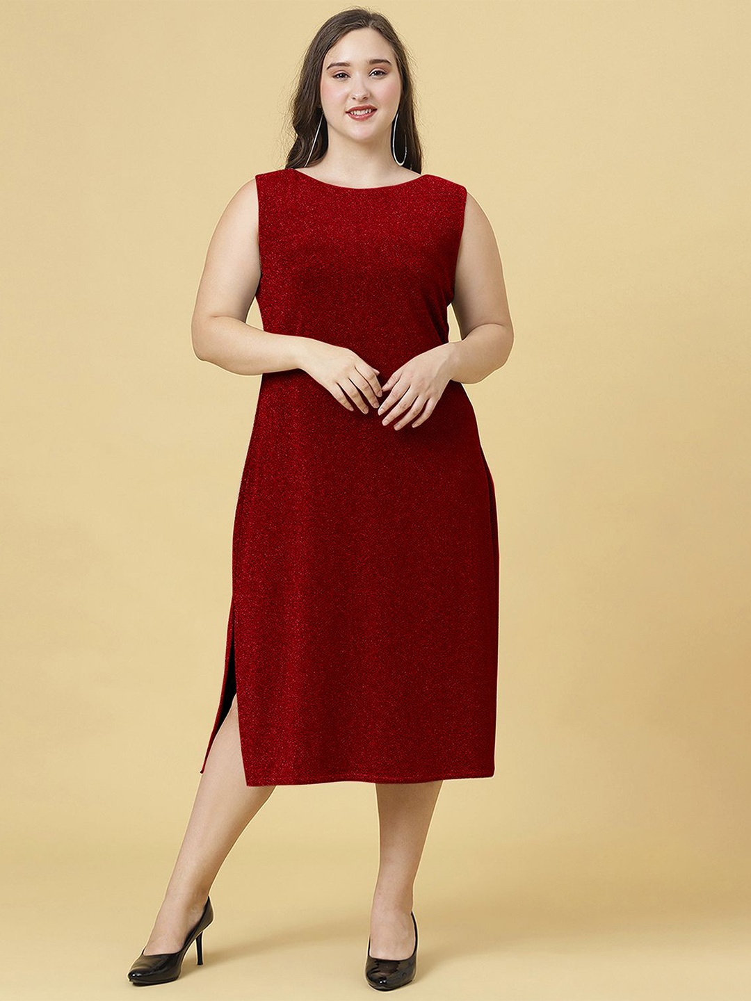 

Curvy Lane Net A-Line Midi Dress, Red