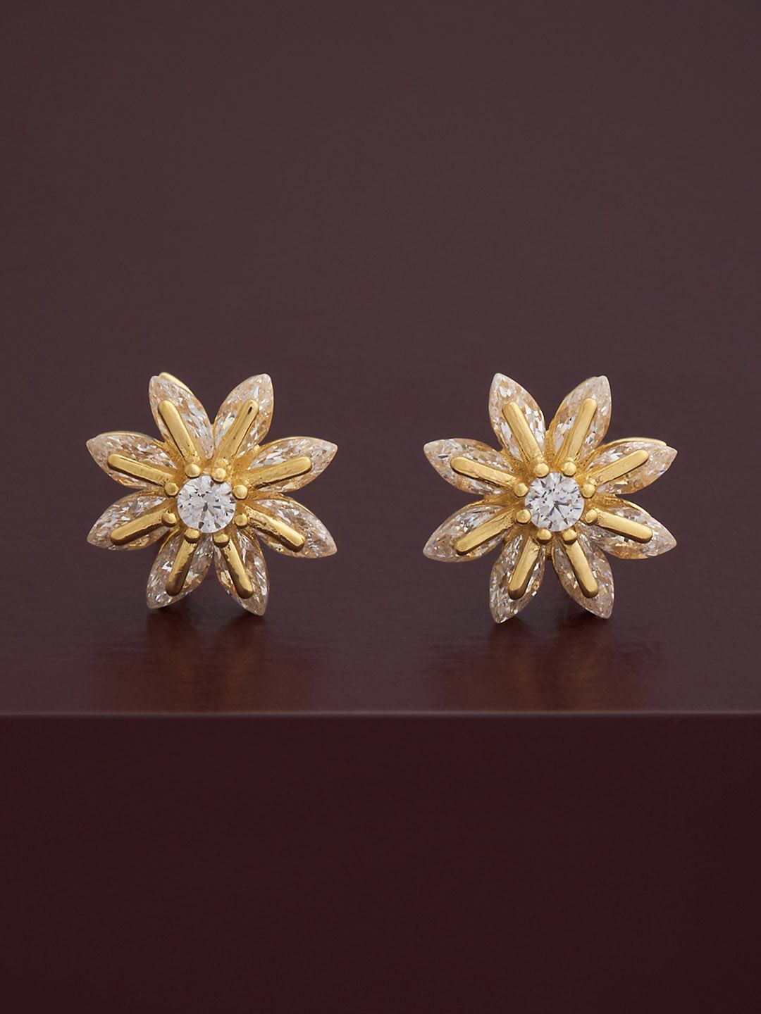 

Kushal's Fashion Jewellery 92.5 Silver Gold-Plated CZ Studded Studs Earrings