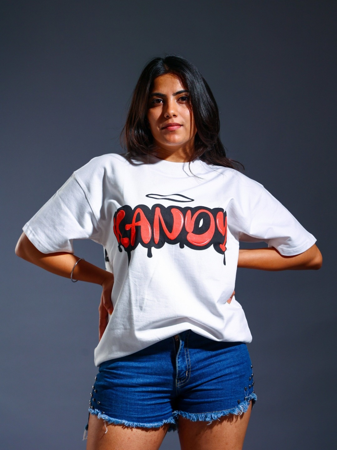 

Kandy Unisex Graphic Printed Round Neck Oversized T-shirt, White