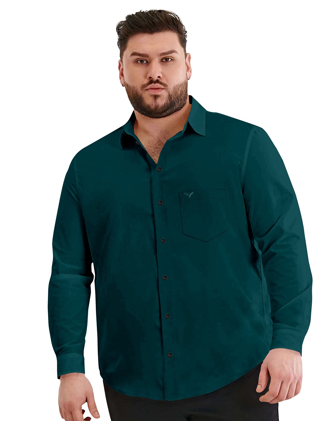 

Aloof Men Plus Size Classic Fit Spread Collar Solid Cotton Casual Shirt, Green