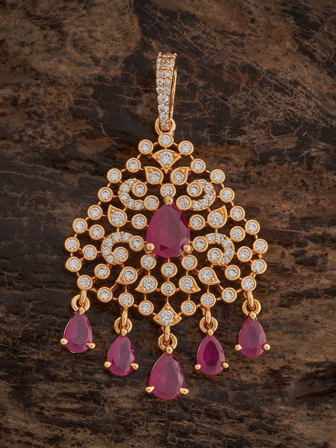 

Kushal's Fashion Jewellery Gold-Plated CZ Studded Teardrop Shaped Pendant