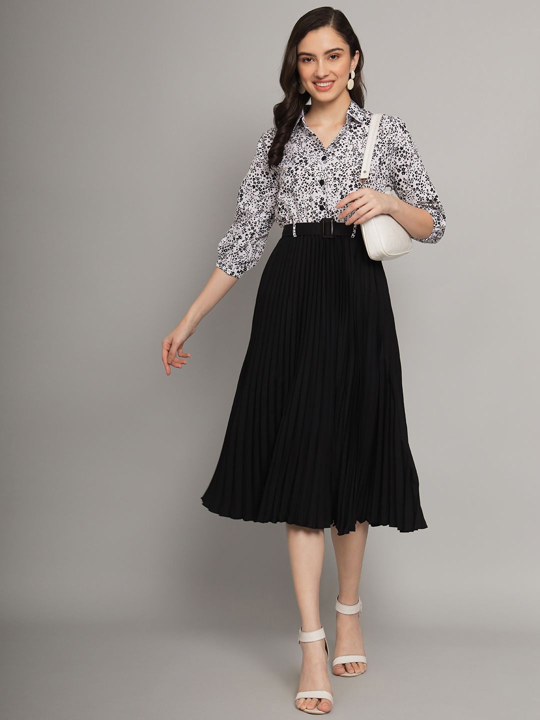 

ZWERLON Floral Print Puff Sleeve Fit & Flare Dress, Black