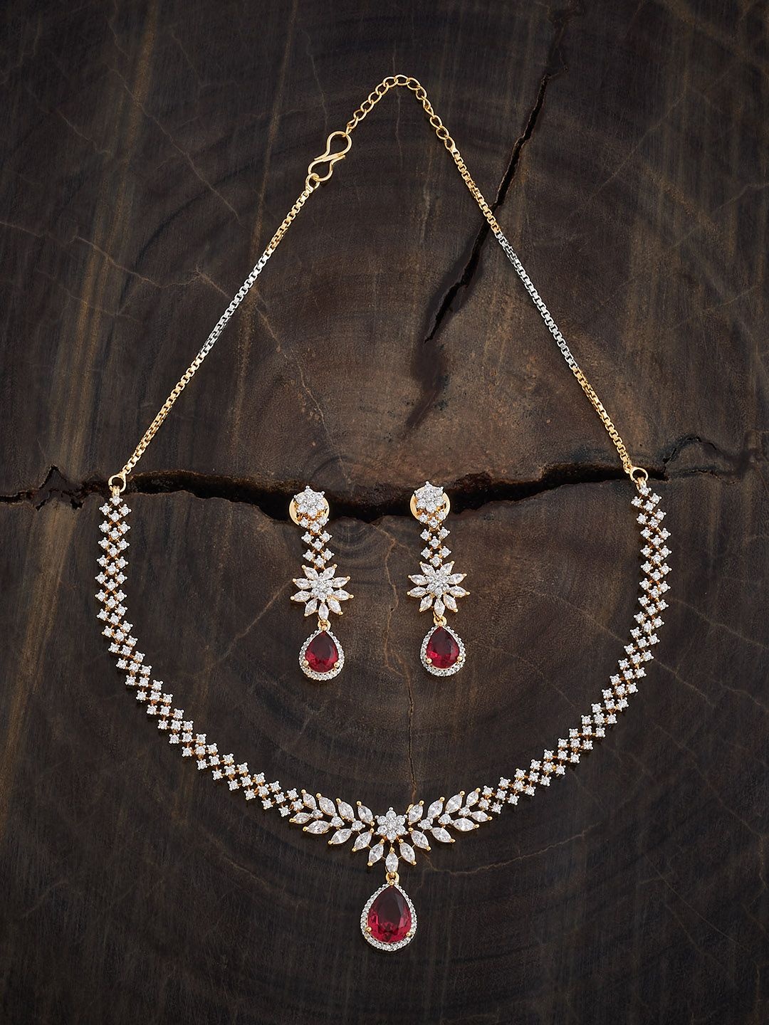 

Kushal's Fashion Jewellery Ruby Rhodium Gold-Plated Party Zircon Necklace