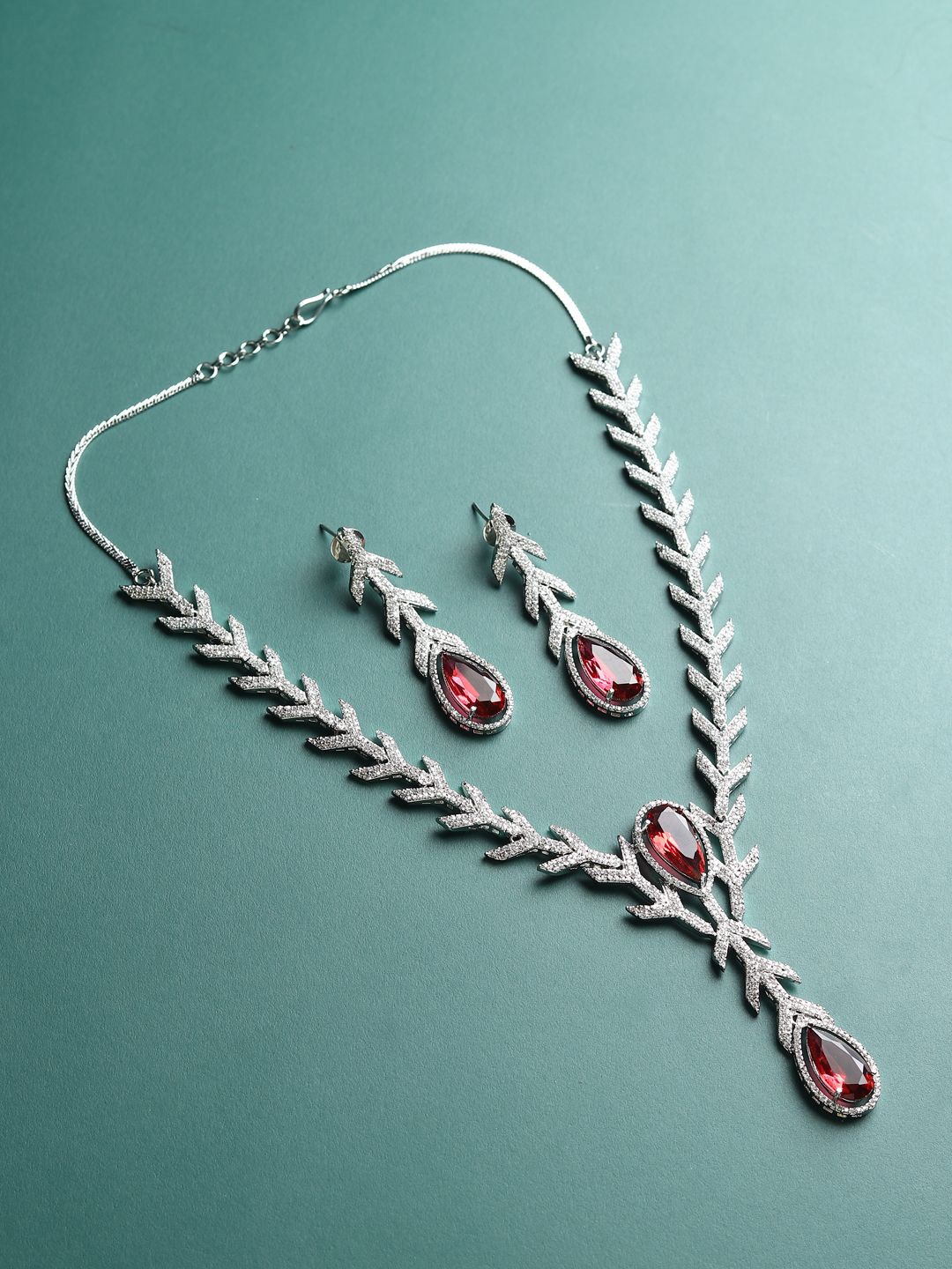 

RHOSYN Rhodium-Plated American Diamond Stone-Studded Jewellery Set, Silver