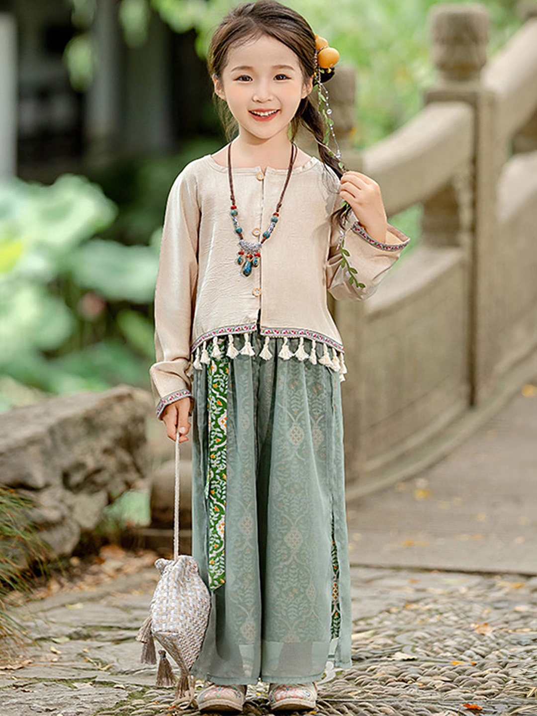 

LULU & SKY Girls Round Neck Top With Palazzo, Green