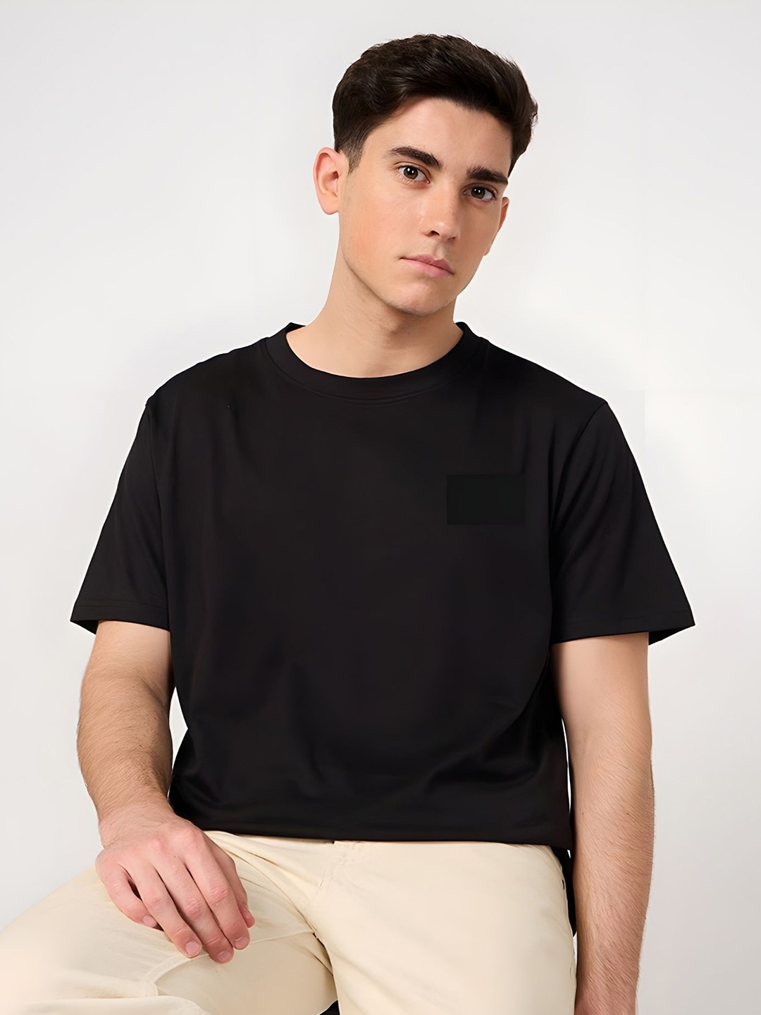 

Moda Rapido Men Drop-Shoulder Sleeves T-shirt, Black