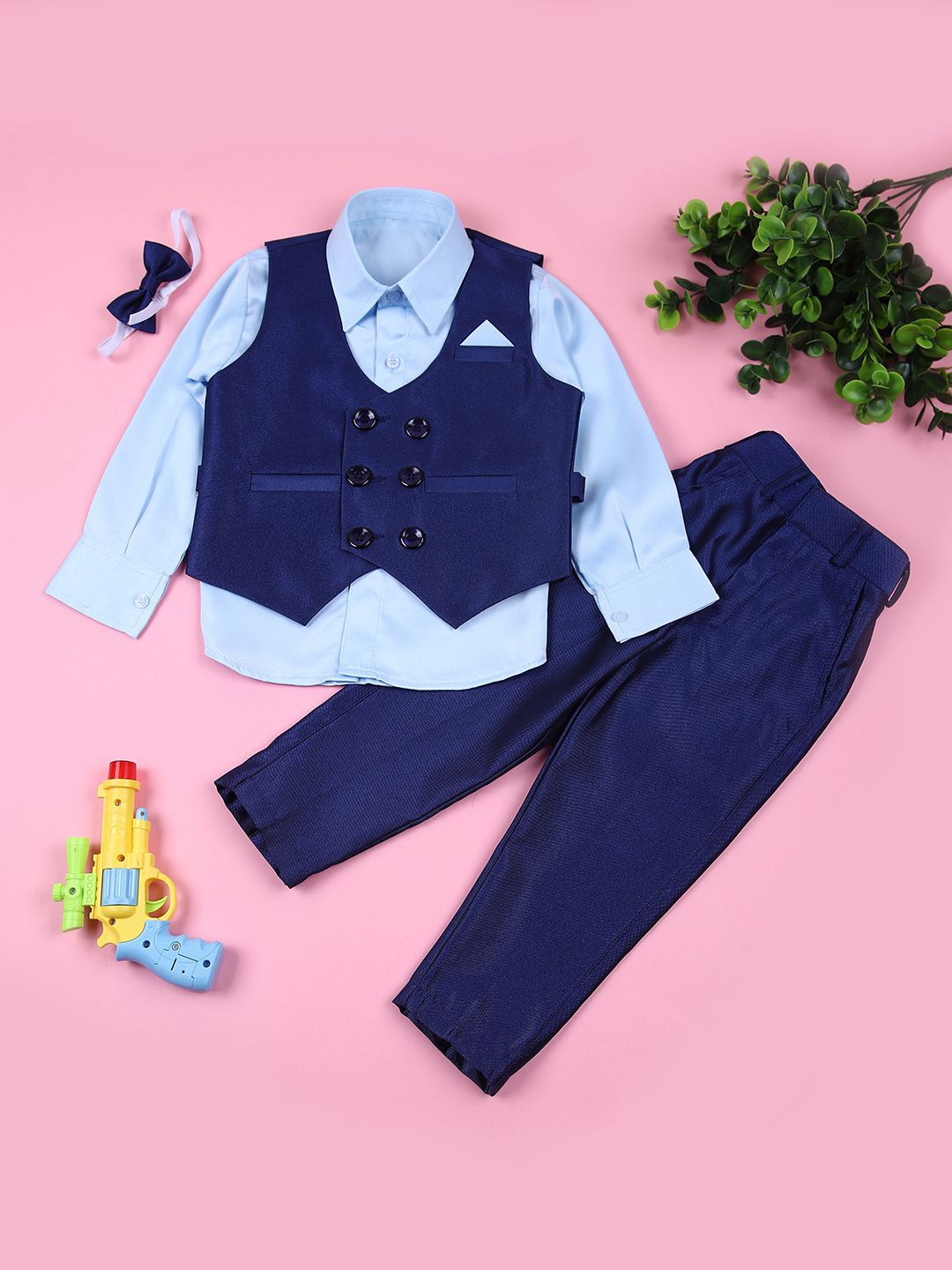 

V-Mart Boys Double-Breasted Four-Piece Party Suit, Blue