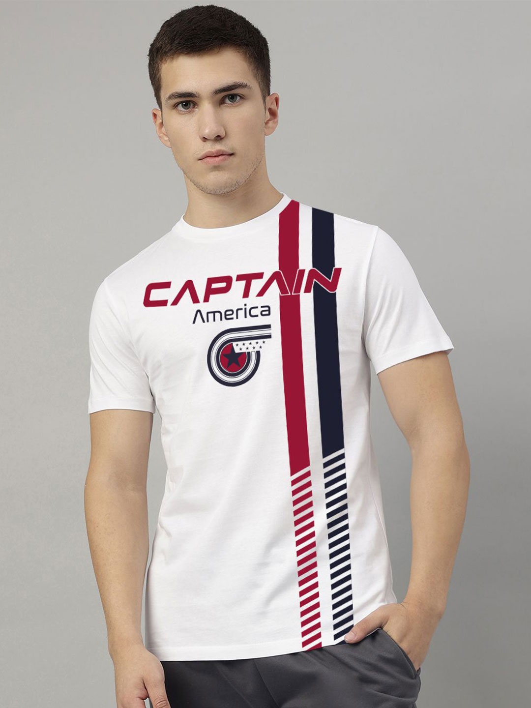 

Free Authority Men Captain Marvel Typography Printed Round Neck Regular Fit Cotton T-shirt, White