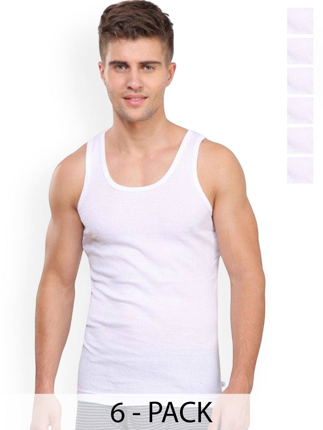 

Rupa Set Of 6 Cotton Undershirt Vests Frontline-Rib-White-RN-6-90