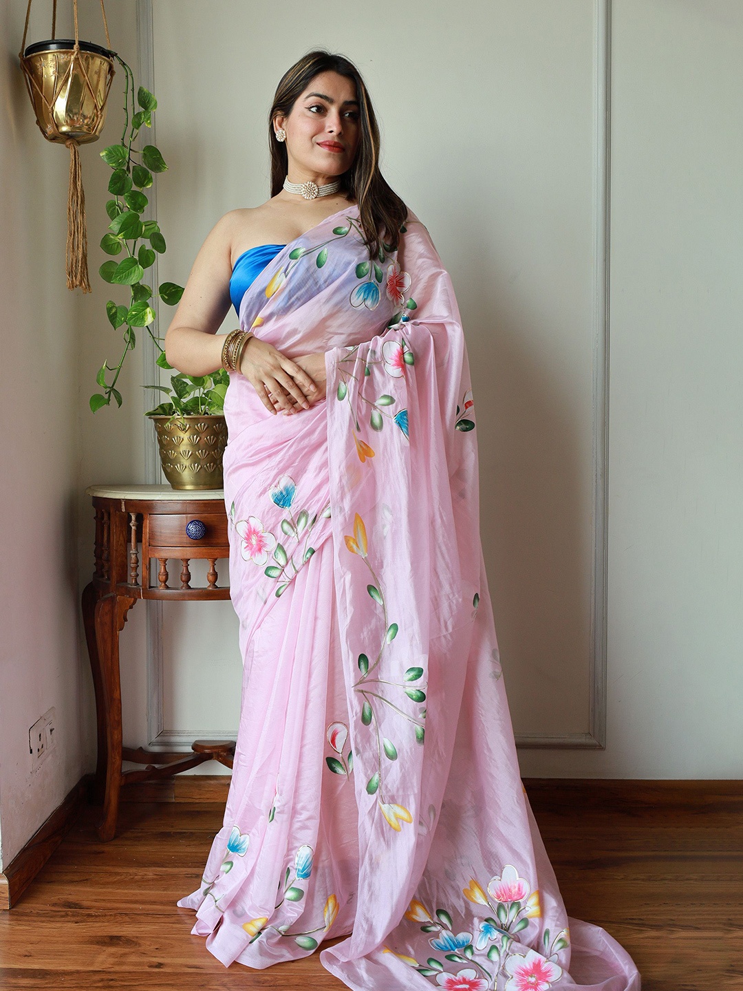 

Anouk Floral Organza Saree, Pink