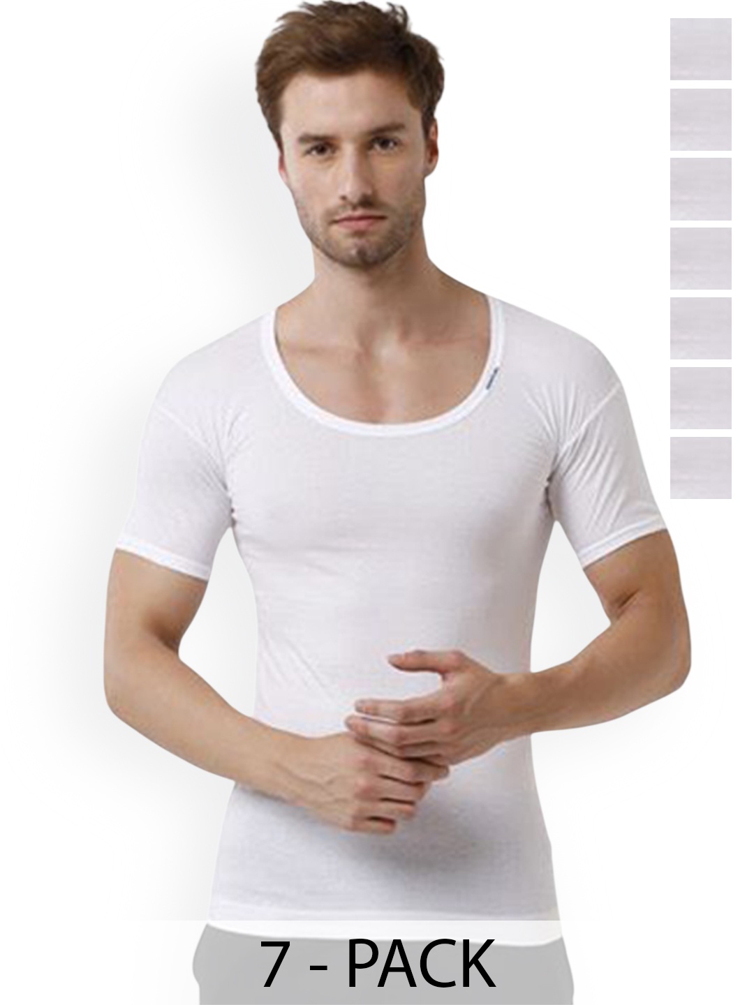 

Rupa Pack Of 7 Pure Cotton Under Shirt Vests Frontline-White-Vest-RNS-7-95