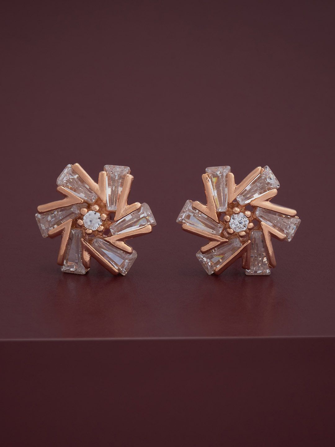 

Kushal's Fashion Jewellery 92.5 Silver Rose Gold-Plated Floral CZ-Studded Studs