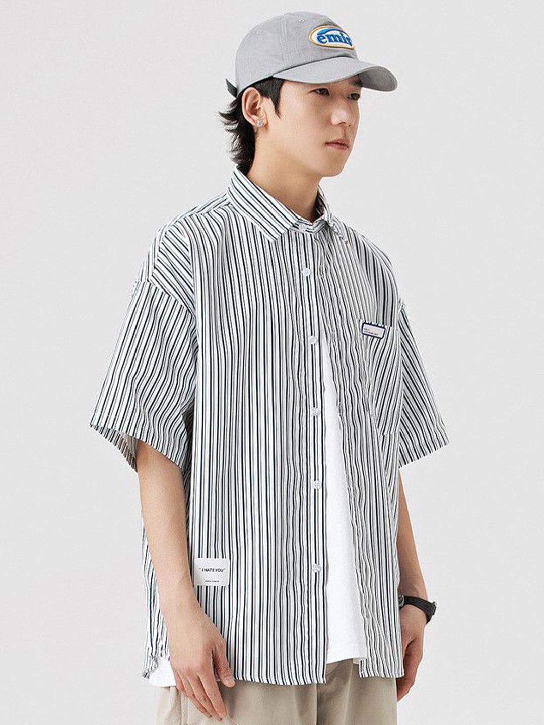 

DressBerry Women Striped Spread Collar Shirt, Black