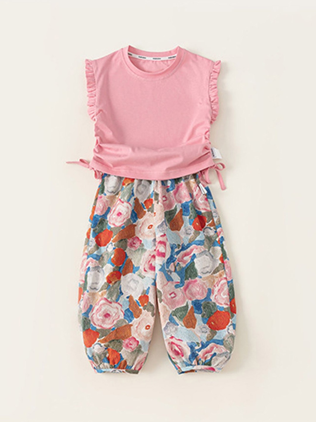 

LULU & SKY Girls Round Neck T-Shirt With Joggers, Pink