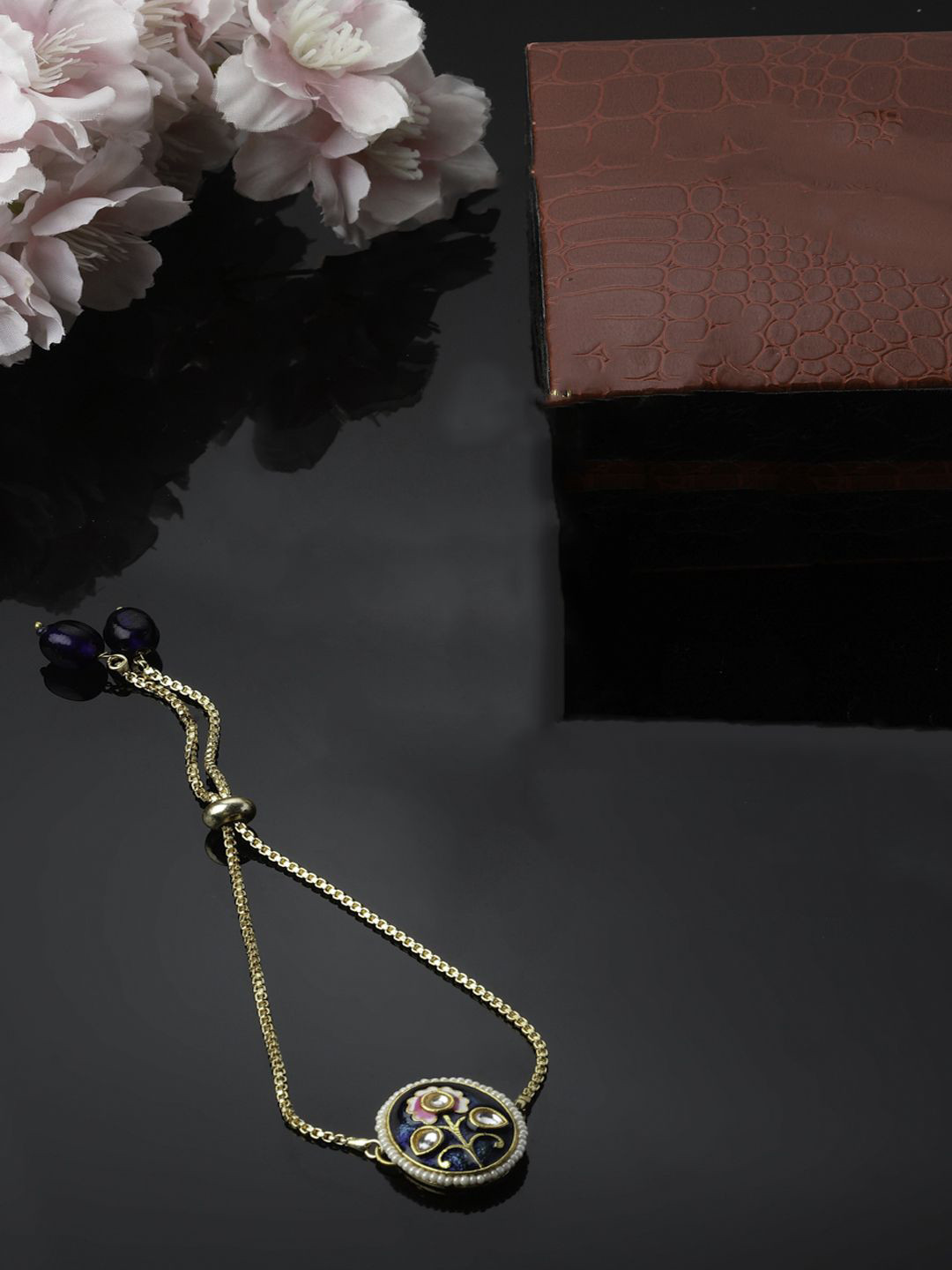 

DUGRISTYLE Neela Aasman Gold-Plated Kundan Studded Multistrand Bracelet