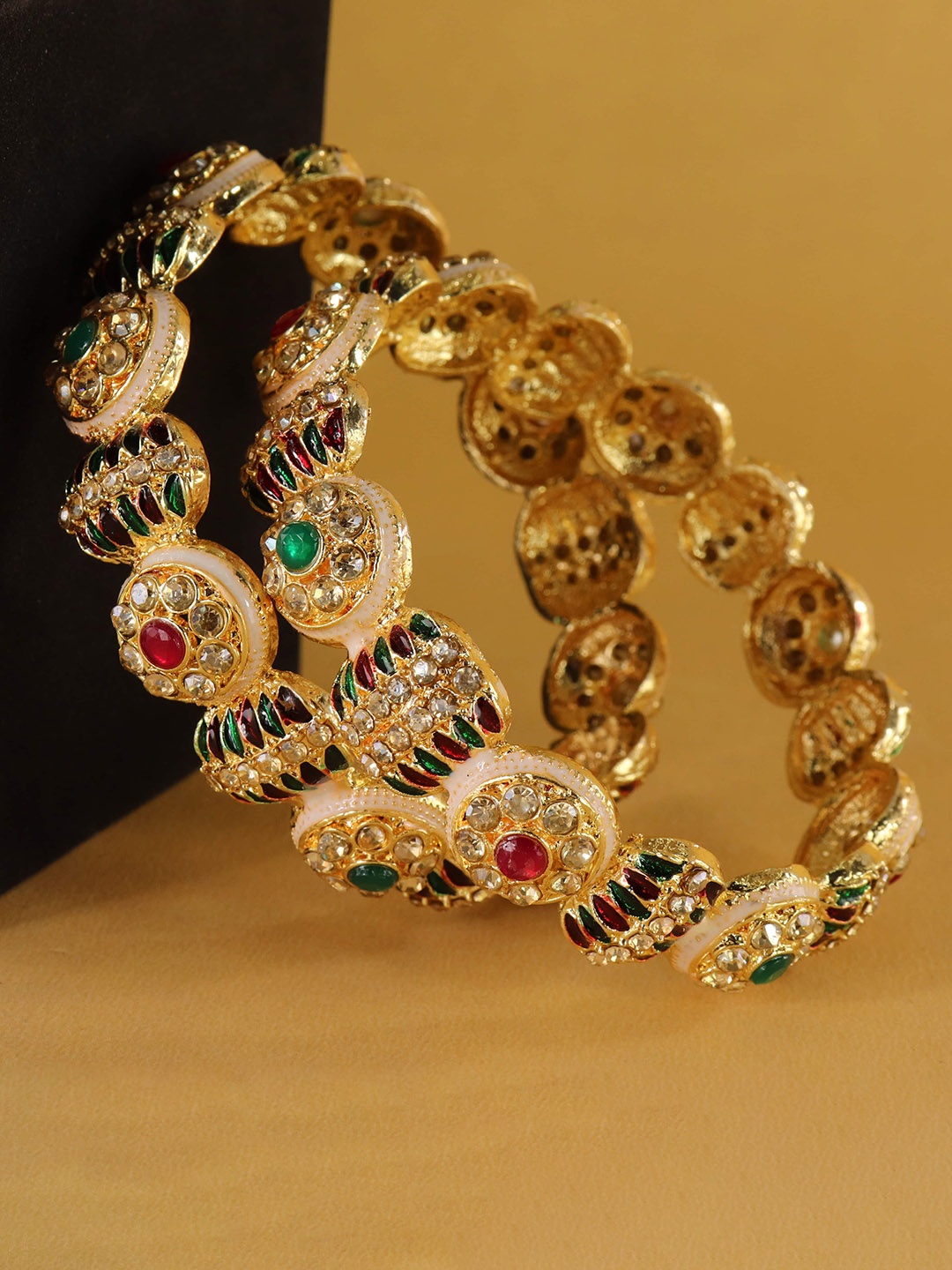 

ZULKA Set Of 2 Gold-Plated Zircon Stone-Studded Bangles